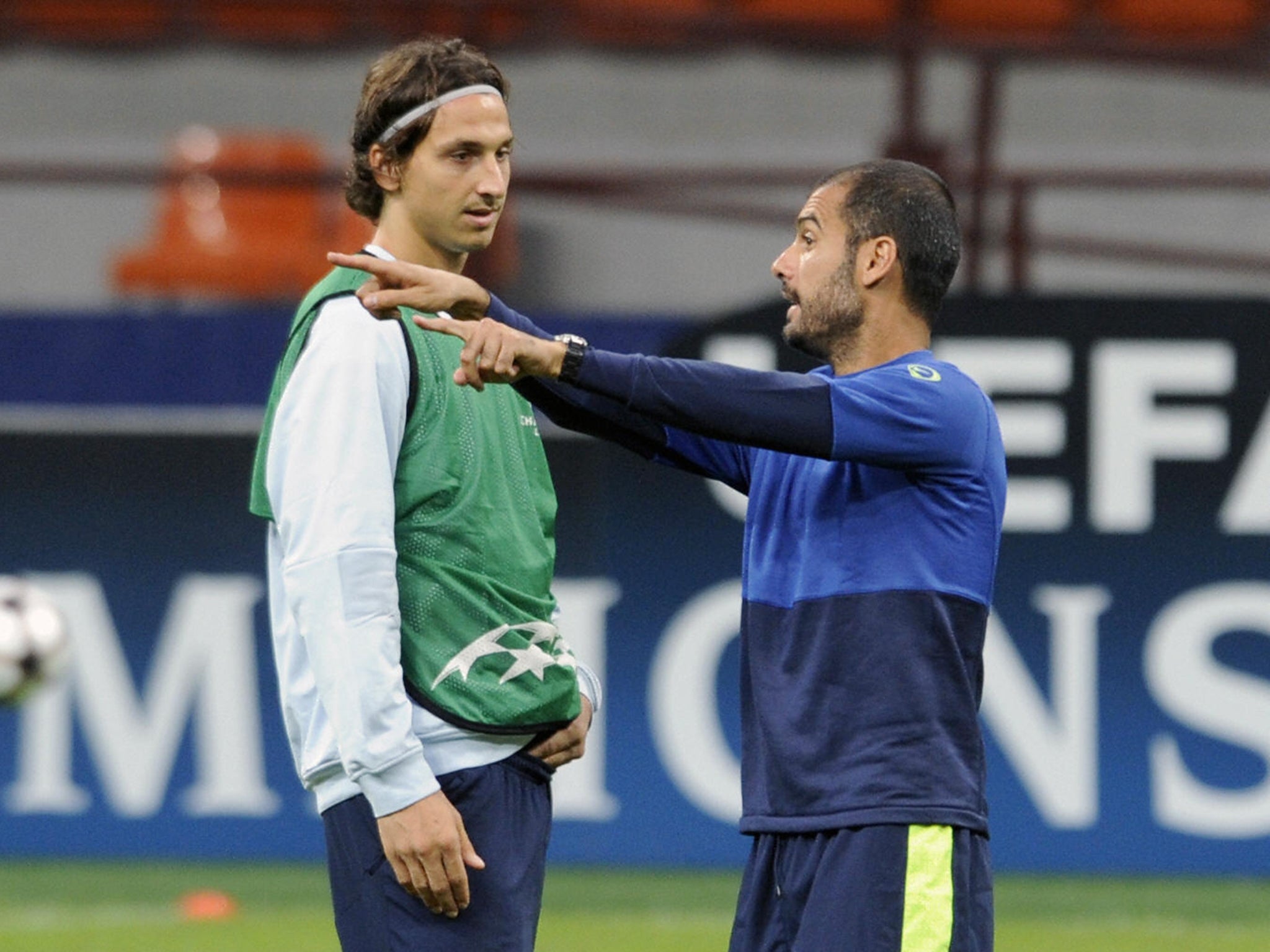 Zlatan Ibrahimovic with Pep Guardiola during their time together at Barcelona