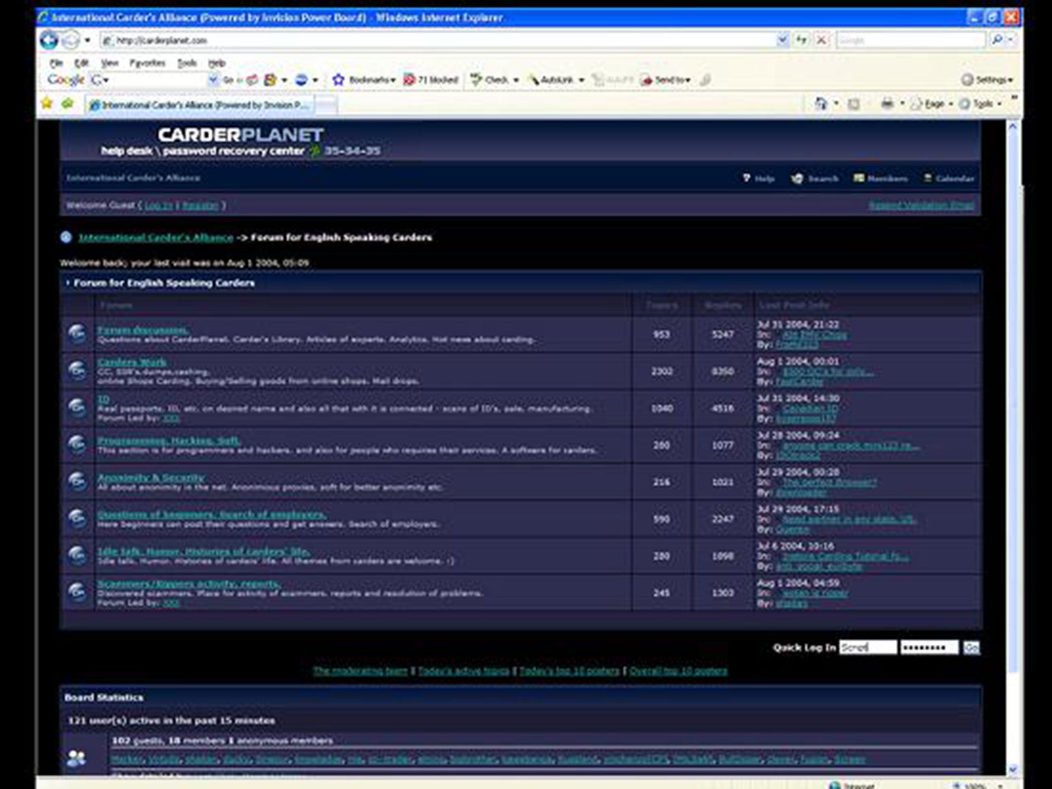 CarderPlanet became one of the busiest online marketplaces with more than 6,000 members