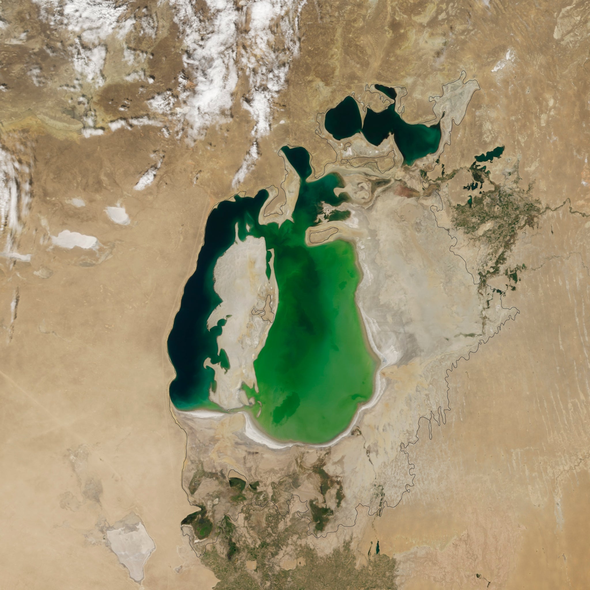 The Nasa images show how by 2000 the lake was already a fraction of what it had been before the irrigation project started in the 1960s (Nasa)