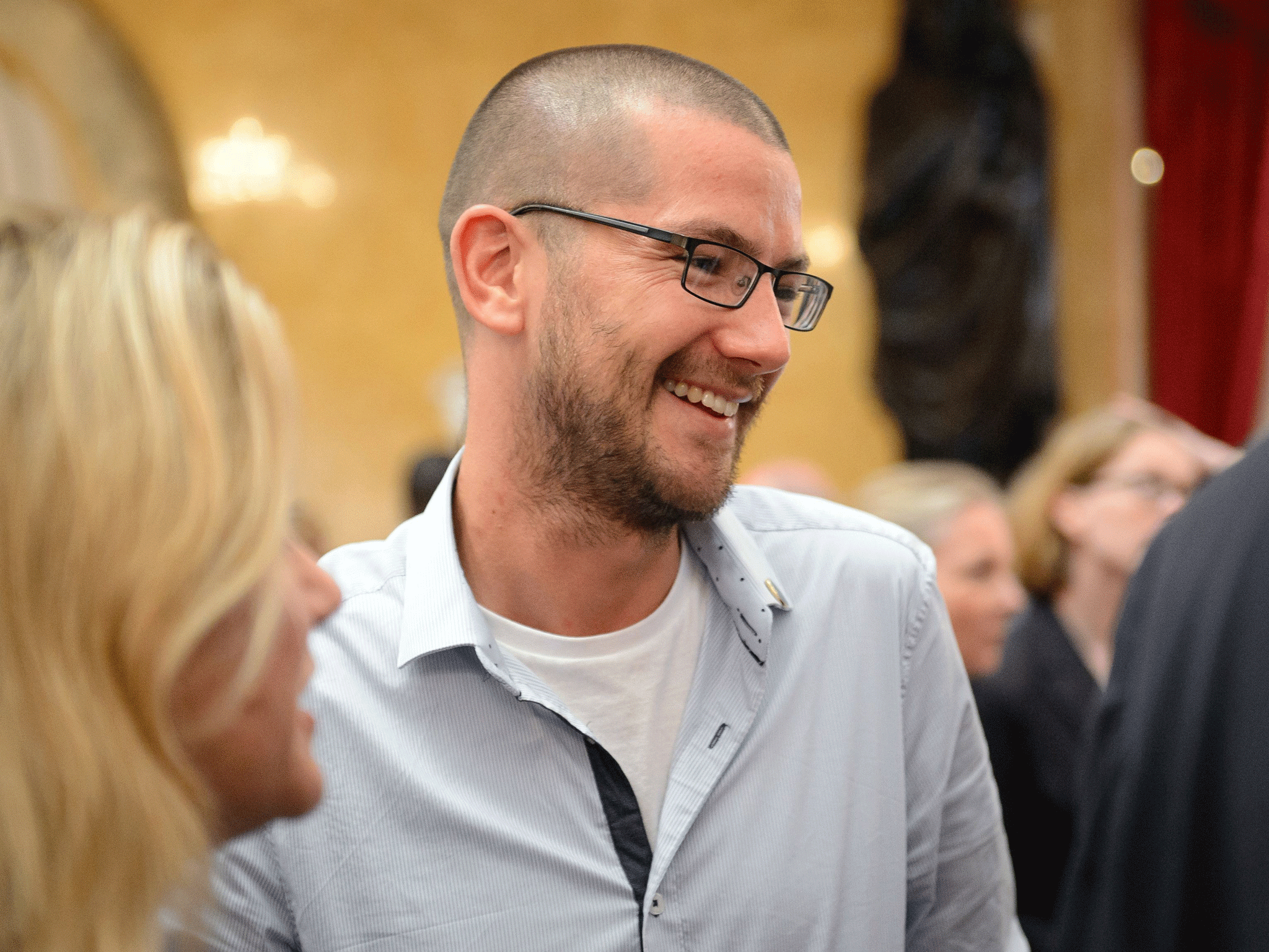 Ebola survivor William Pooley speaks to delegates during the 'Defeating Ebola in Sierra Leone' conference in London