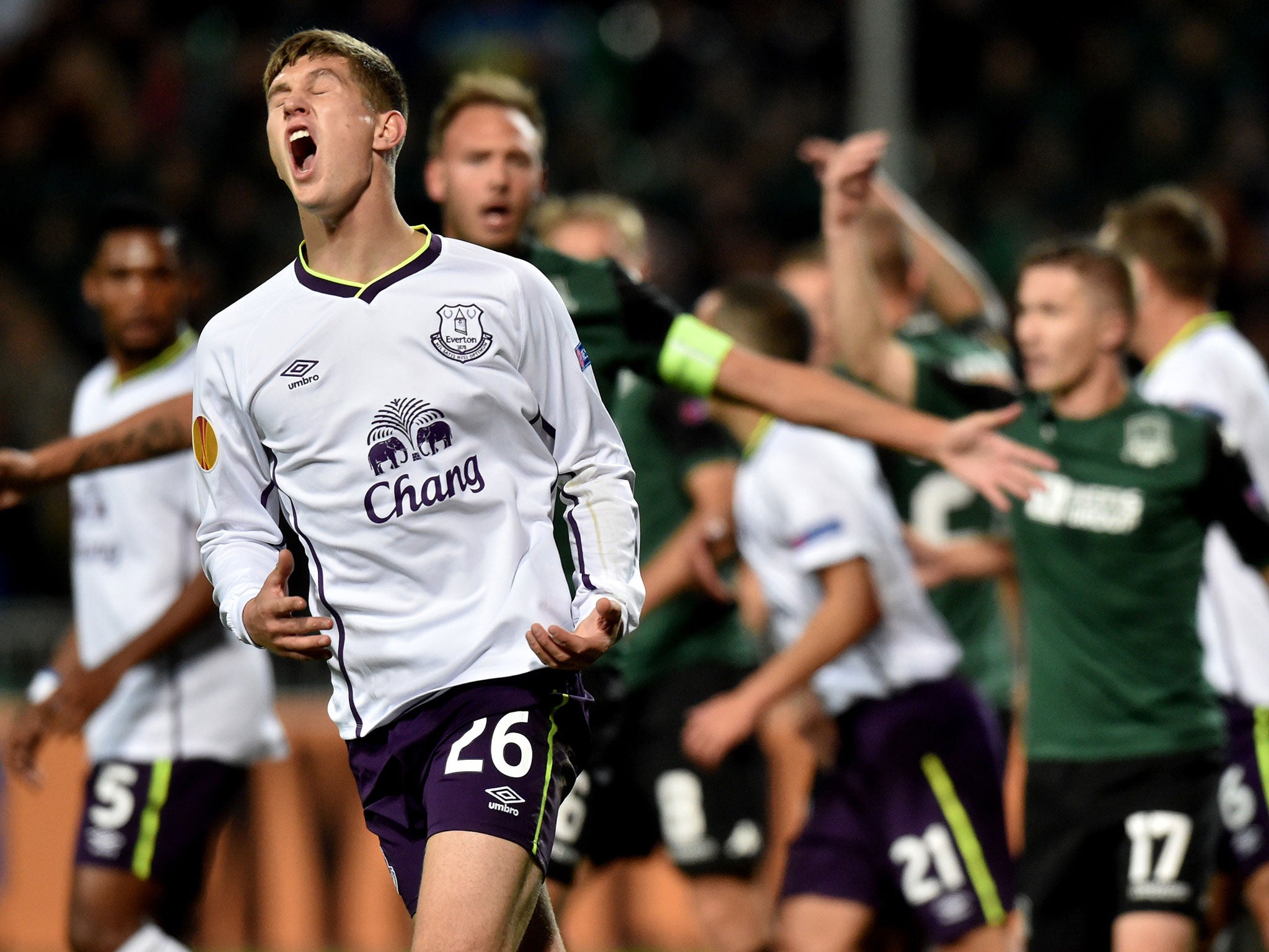 John Stones reacts to a missed chance