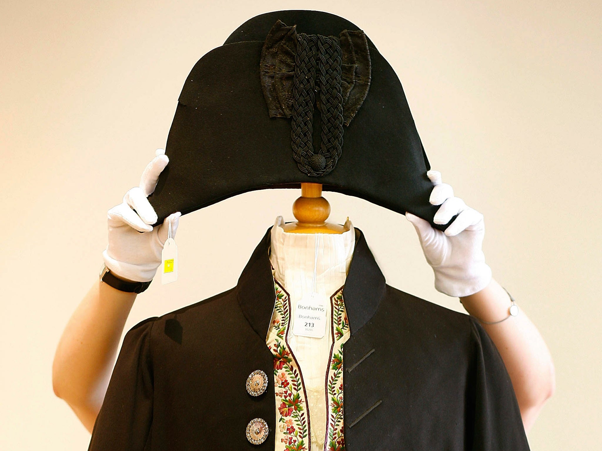 The collection of pieces to be auctioned off includes a black felt bicorn hat believed to have been worn by Napoleon, similar to this one