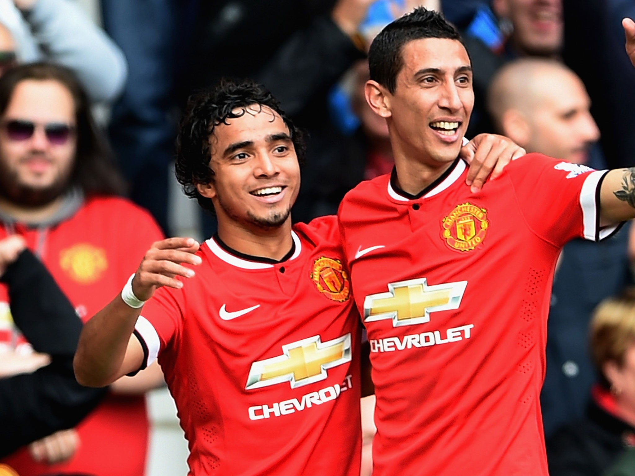 Rafael and Di Maria celebrate the opening goal