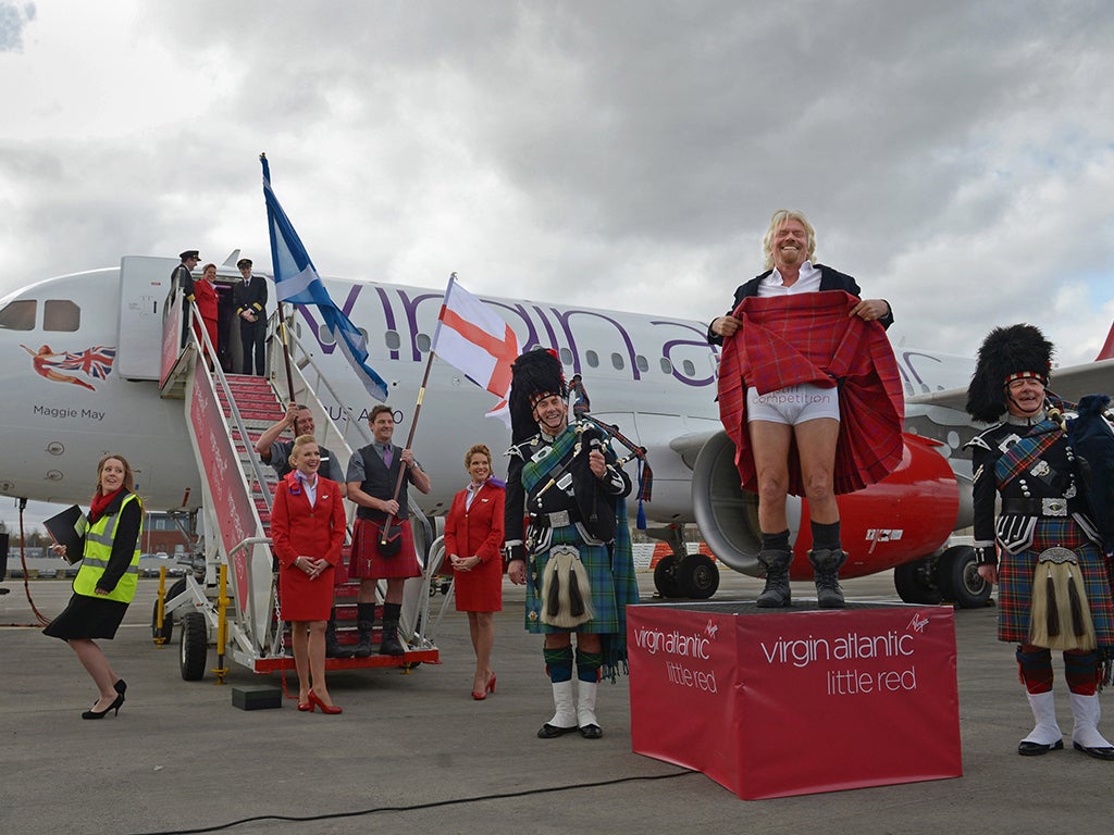 Sir Richard Branson Launches The Virgin Atlantic Little Red Flight At Edinburgh Airport