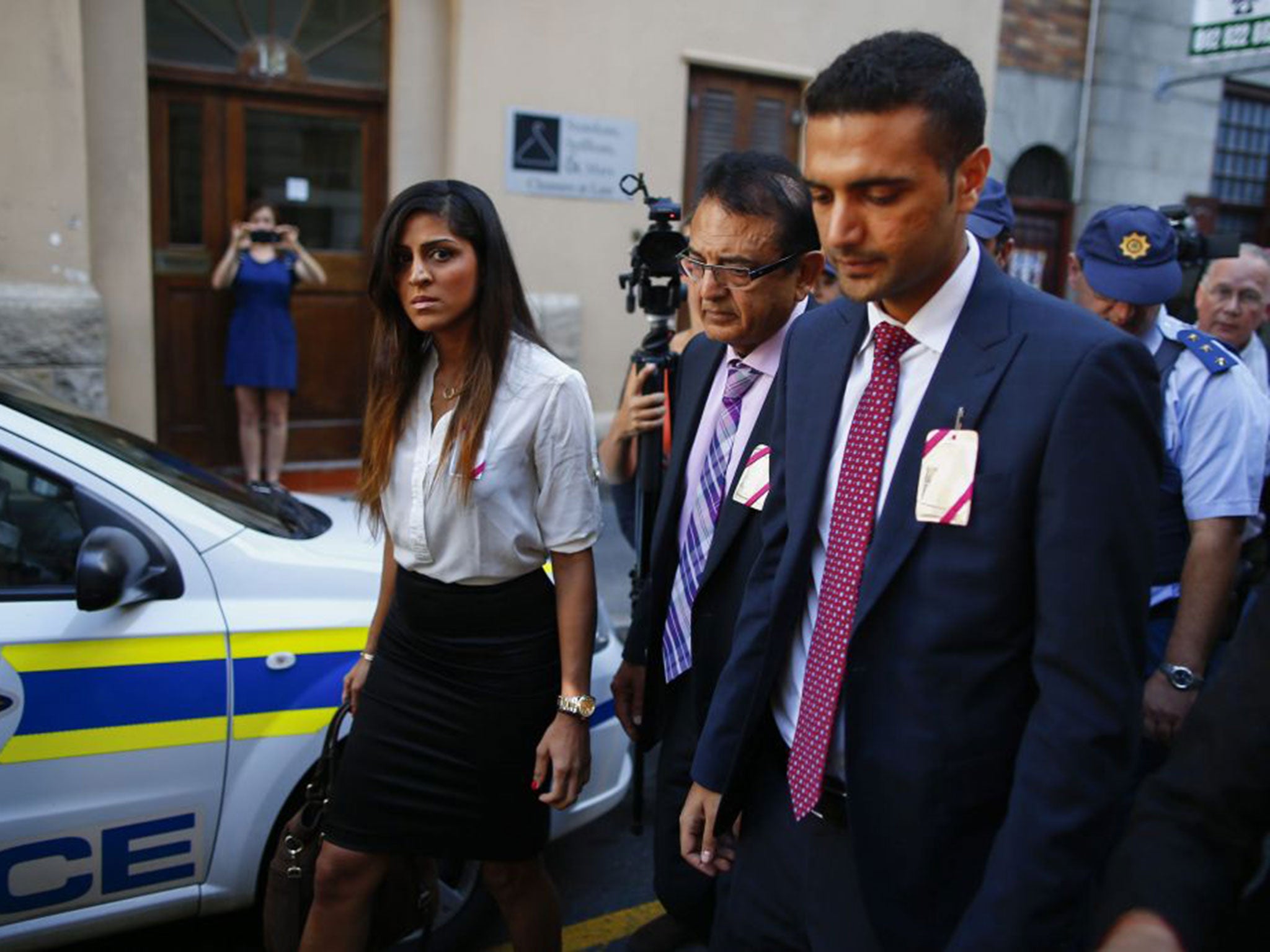 Anish Hindocha, right, brother of Anni Dewani; sister Ami Denborg, left; and father Vinod Hindocha, centre