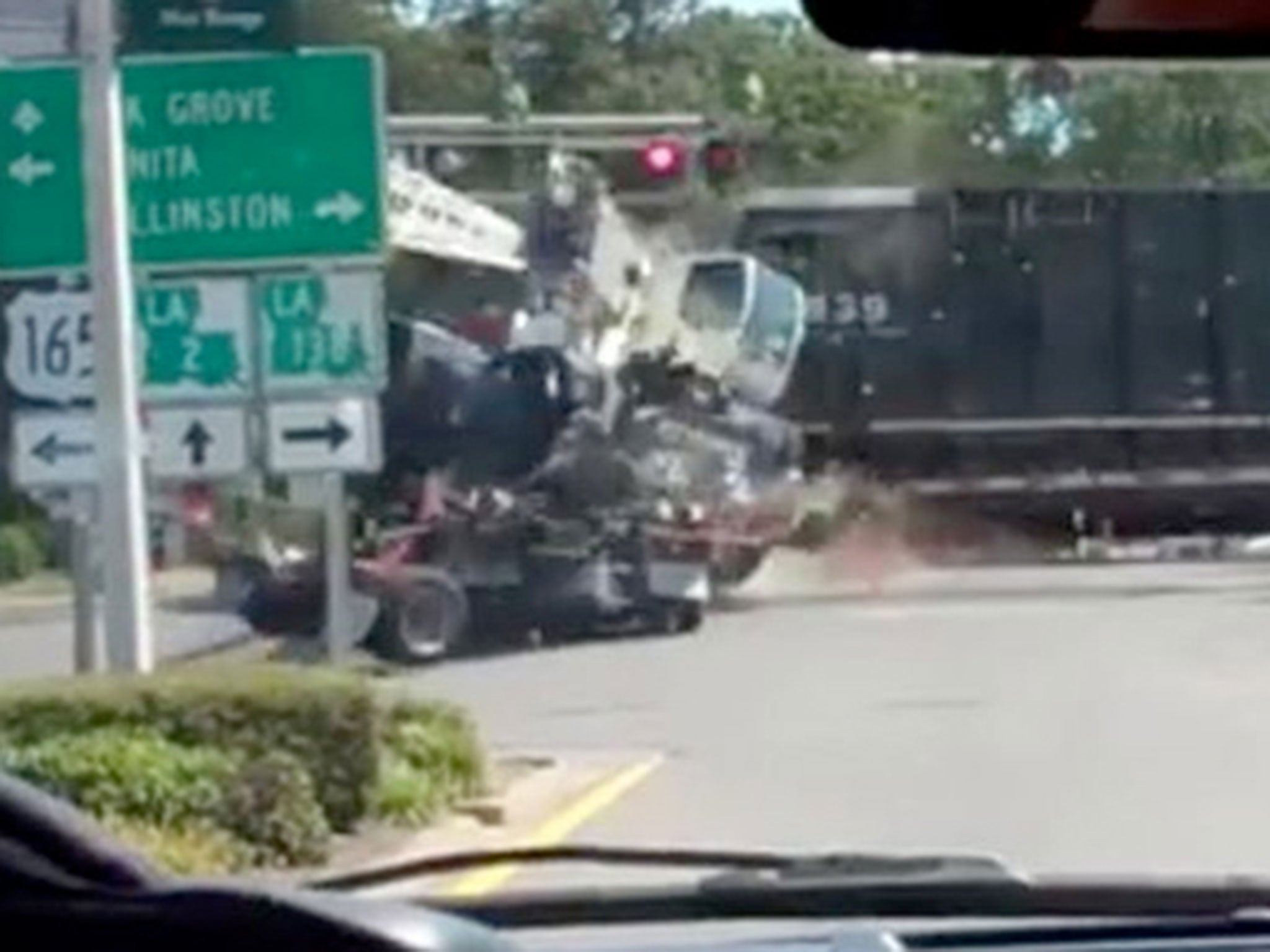 The 87-carriage train smashed into the truck after it got stuck on the level crossing