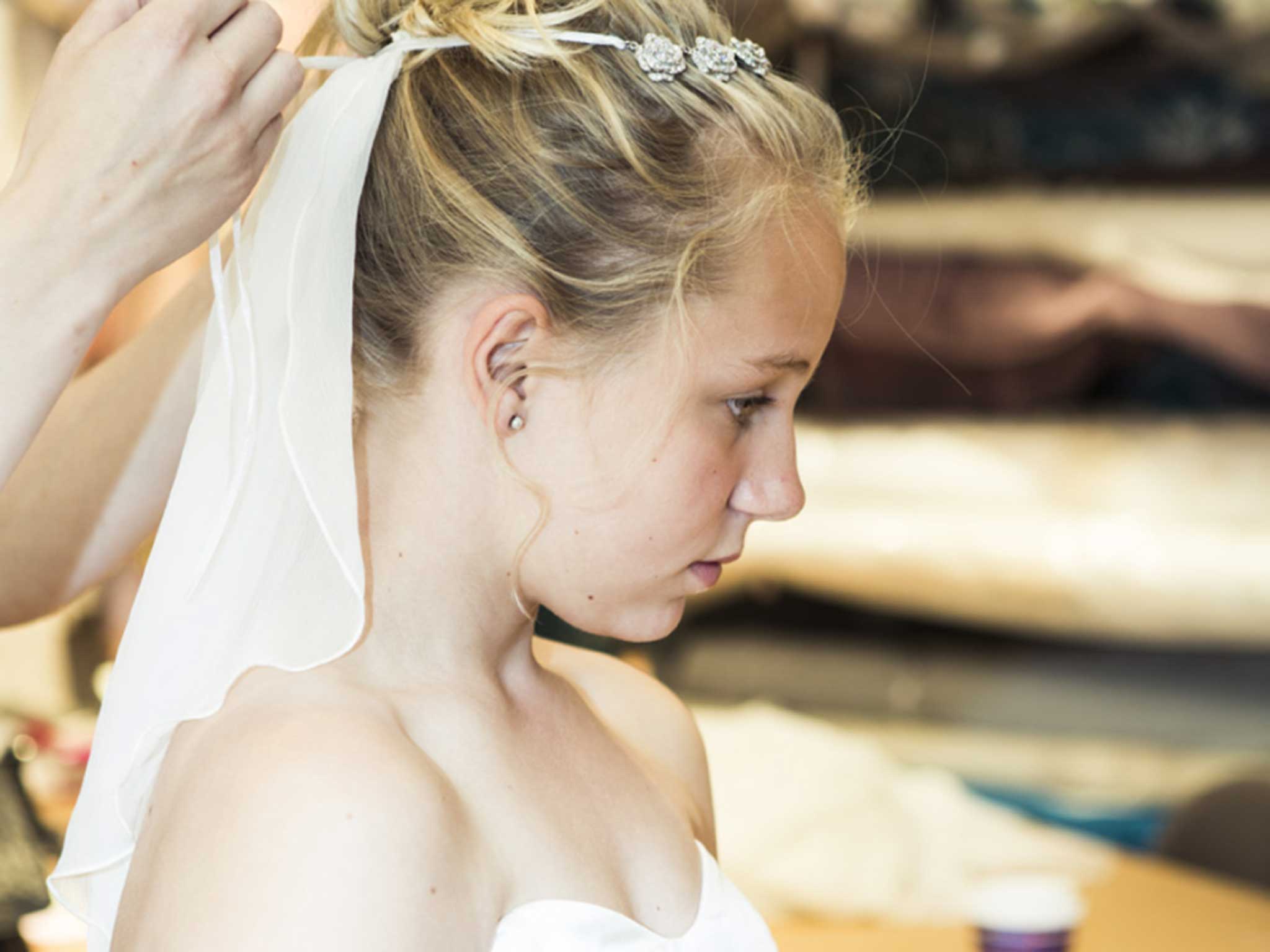 Trying on a headdress