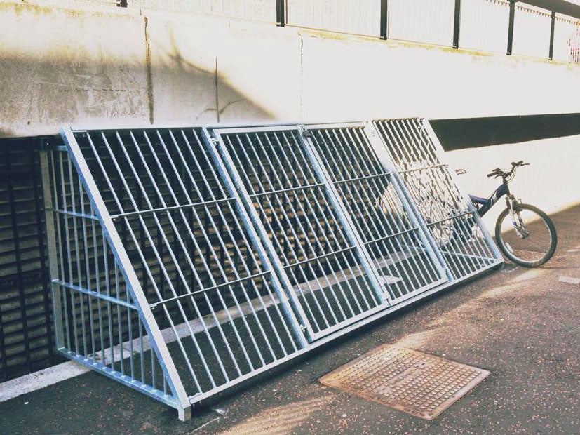 The cages outside the Sir Martin Evans building at Cardiff University