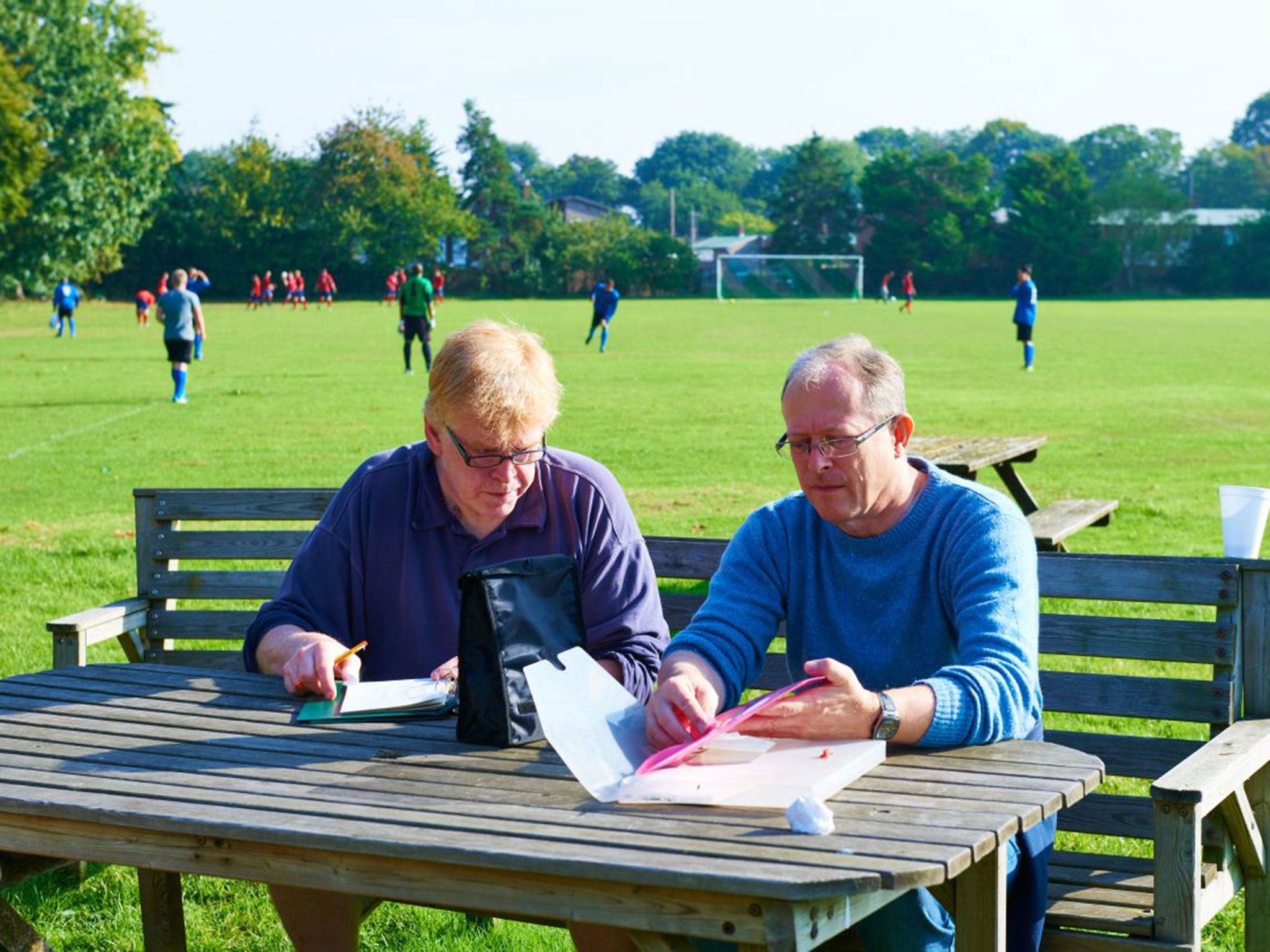 Broomfield FC manager David Preston (left)