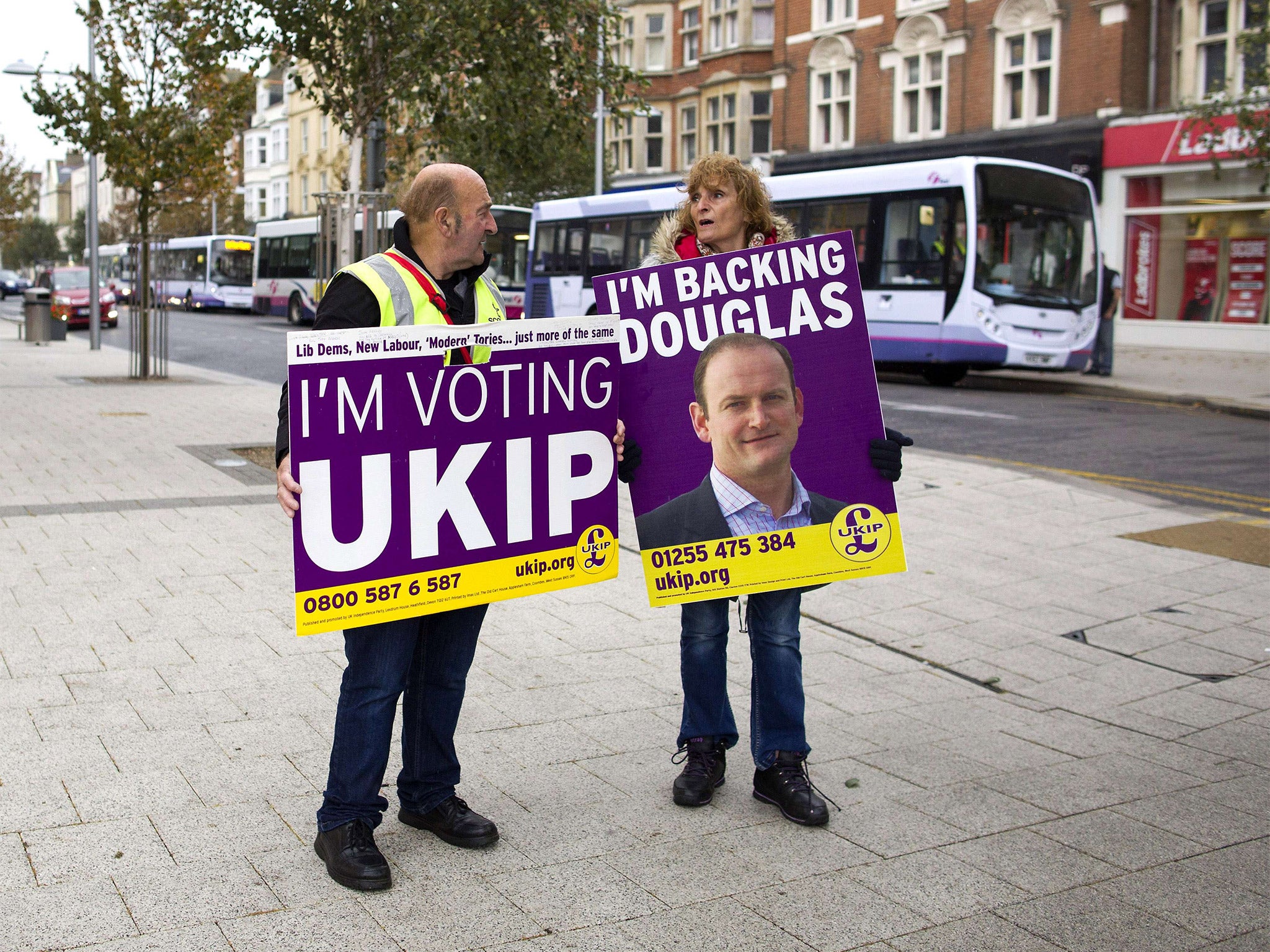 UKIP campaigners in the town centre of Clacton-on-Sea, Essex