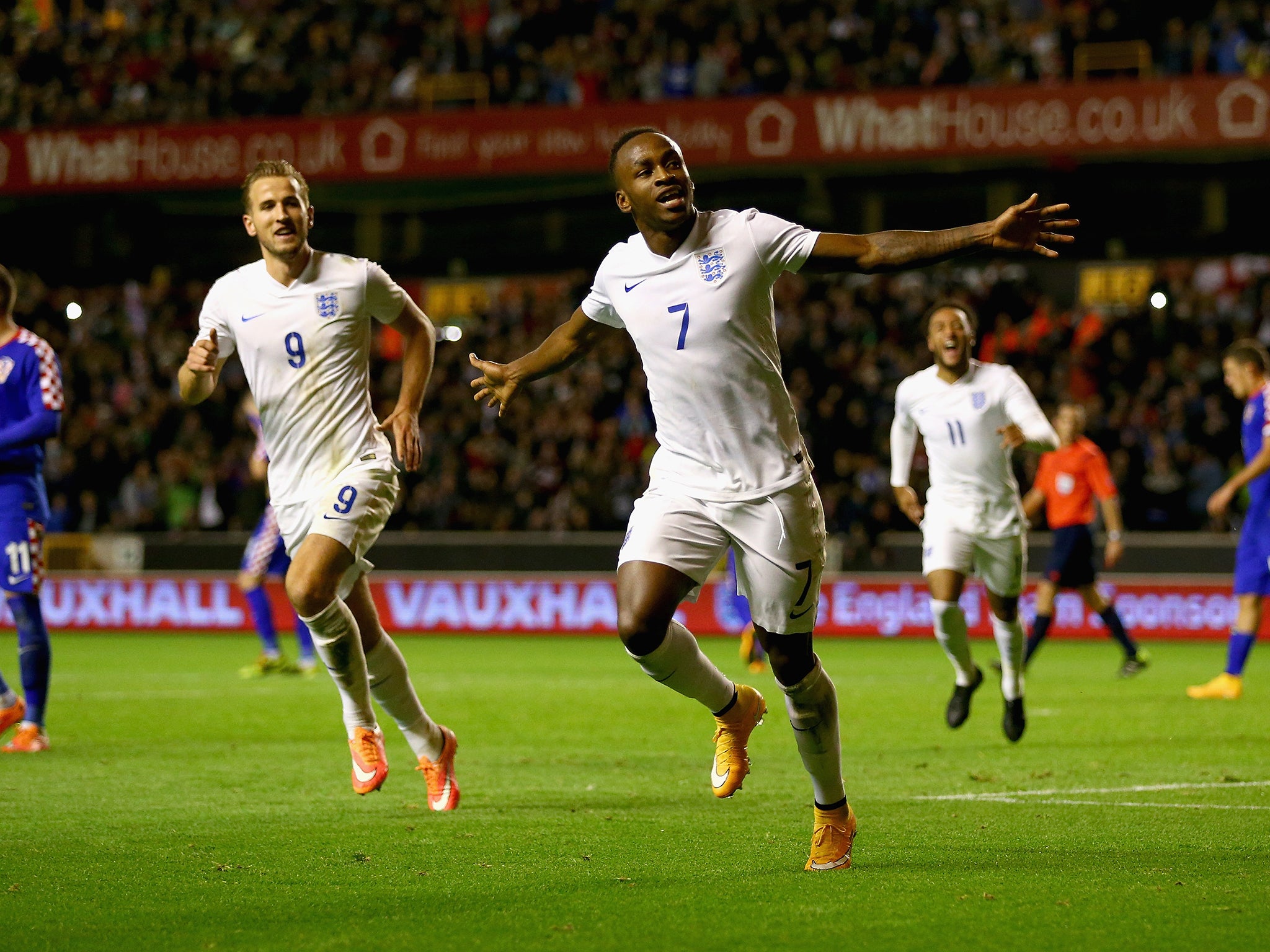 Saido Berahino celebrates his goal for the England U21s against Croatia