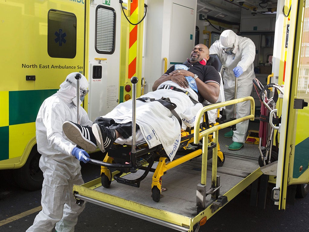 Staff from North East Ambulance Service and the Royal Victoria Infirmary, Newcastle, take part in the emergency exercise