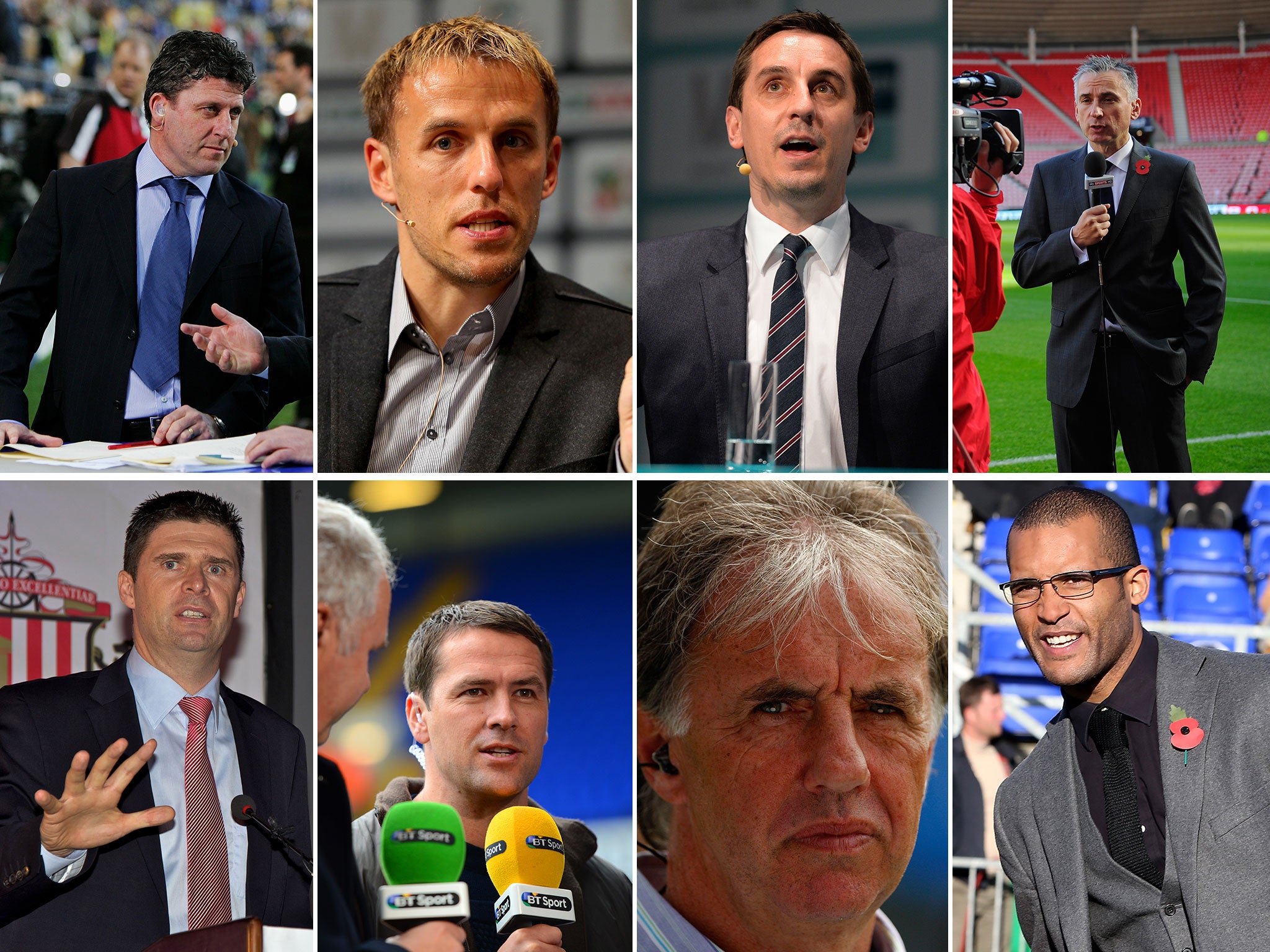 Andy Townsend, Phil Neville, Gary Neville, Alan Smith, Niall Quinn, Michael Owen, Mark Lawrenson and Clarke Carlisle