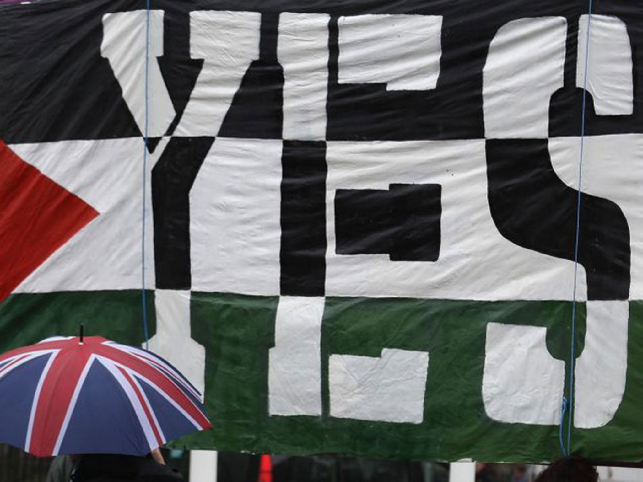 A pro-Palestine demonstration outside Westminster on Monday. Although MPs from all parties ended up in support of the motion to recognise Palestine, Labour was forced to whip its MPs to vote in favour of the resolution