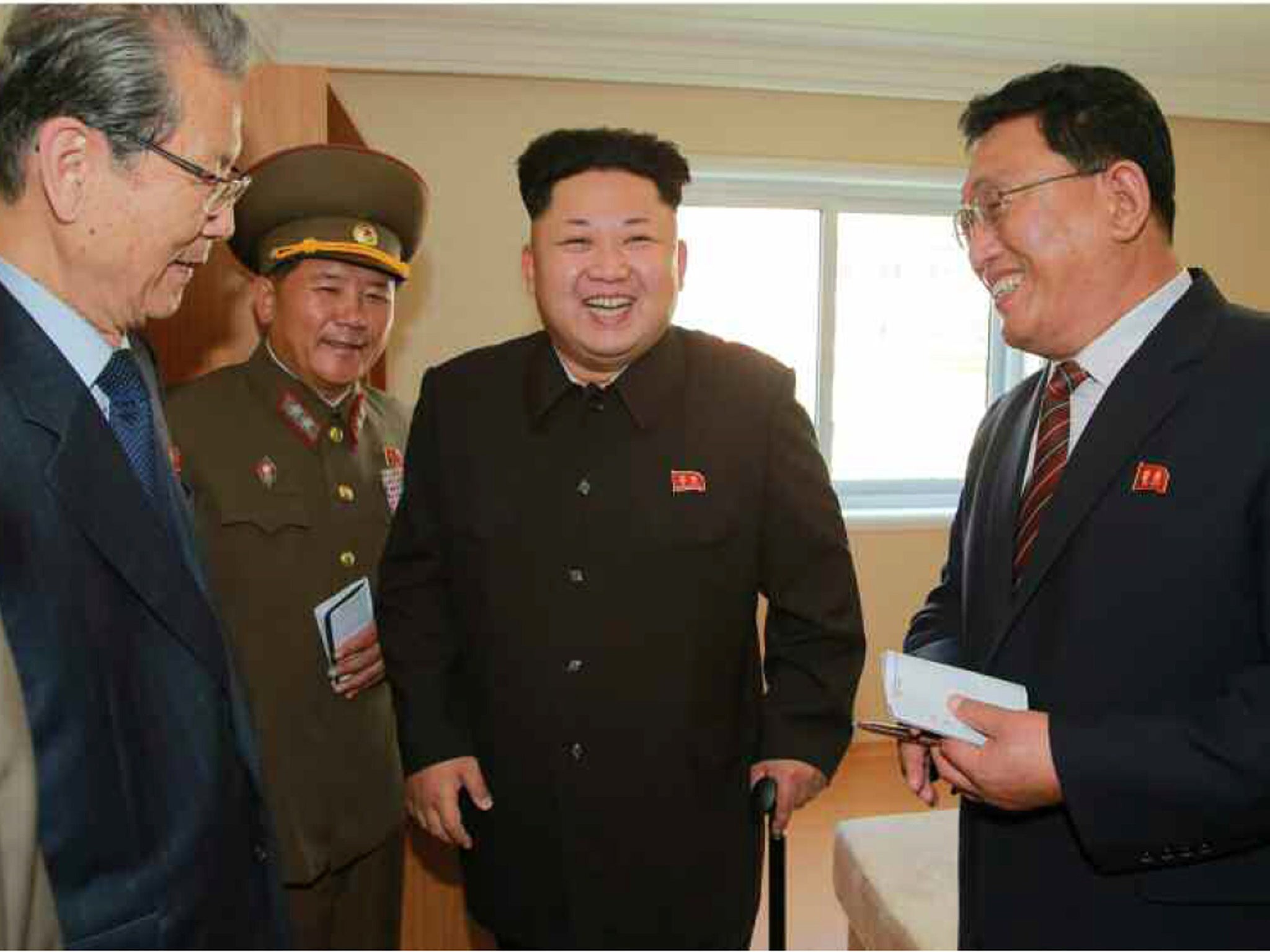 Kim Jong-Un during an inspection tour of a newly-built housing complex in Pyongyang