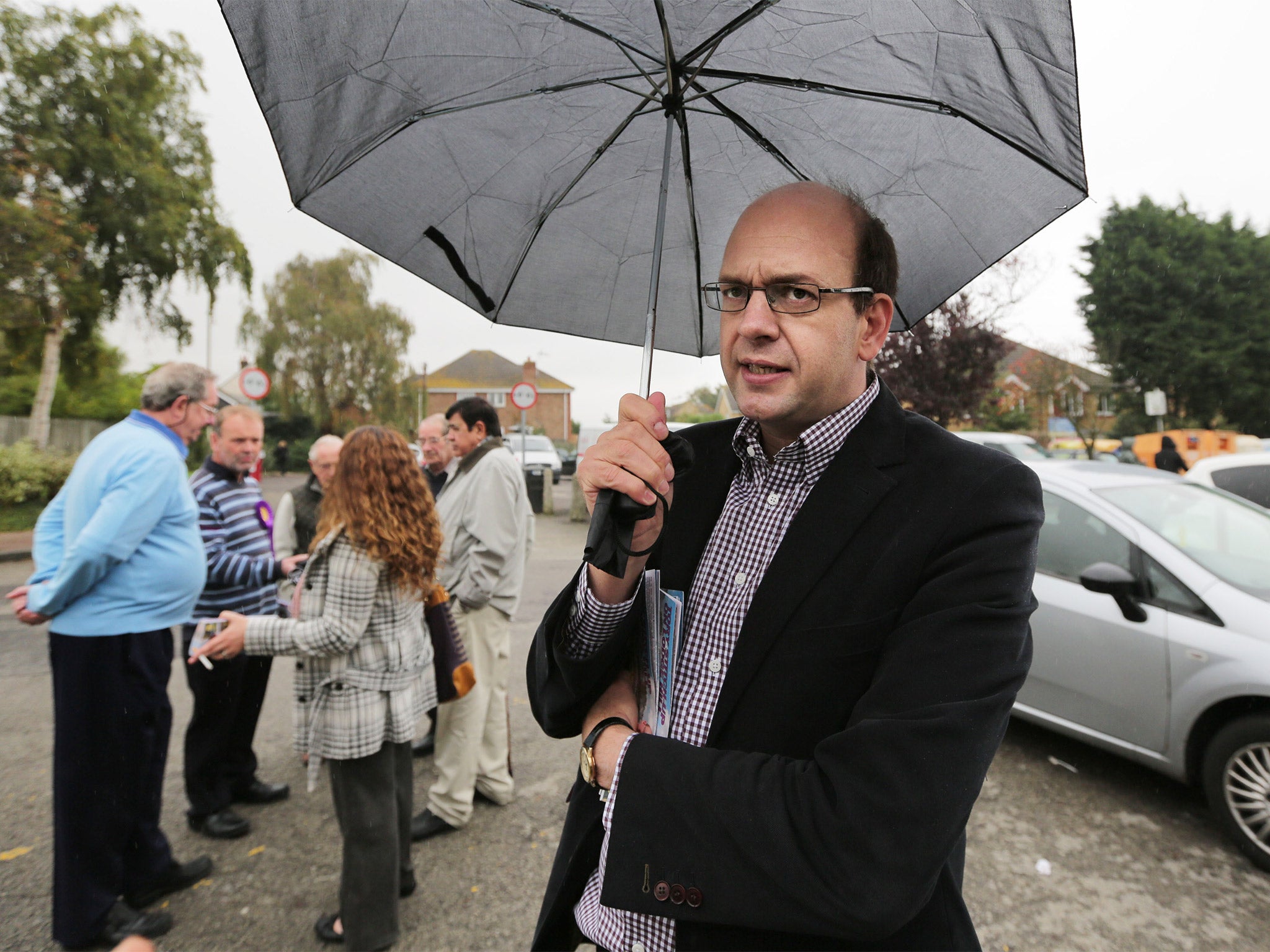 The Ukip candidate, and former Tory MP, Mark Reckless canvasses support in Hoo, Kent