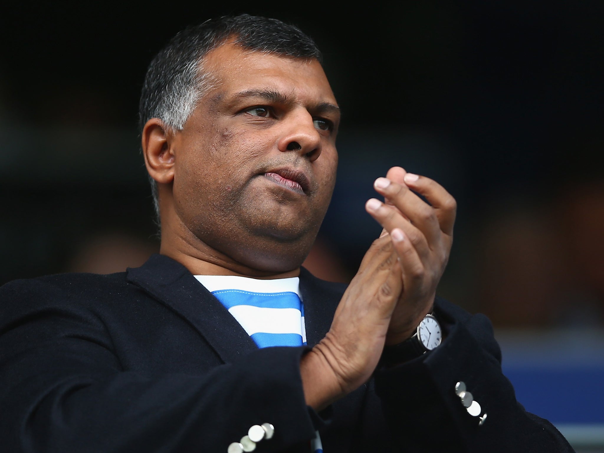 QPR chairman Tony Fernandes reacts from the stands