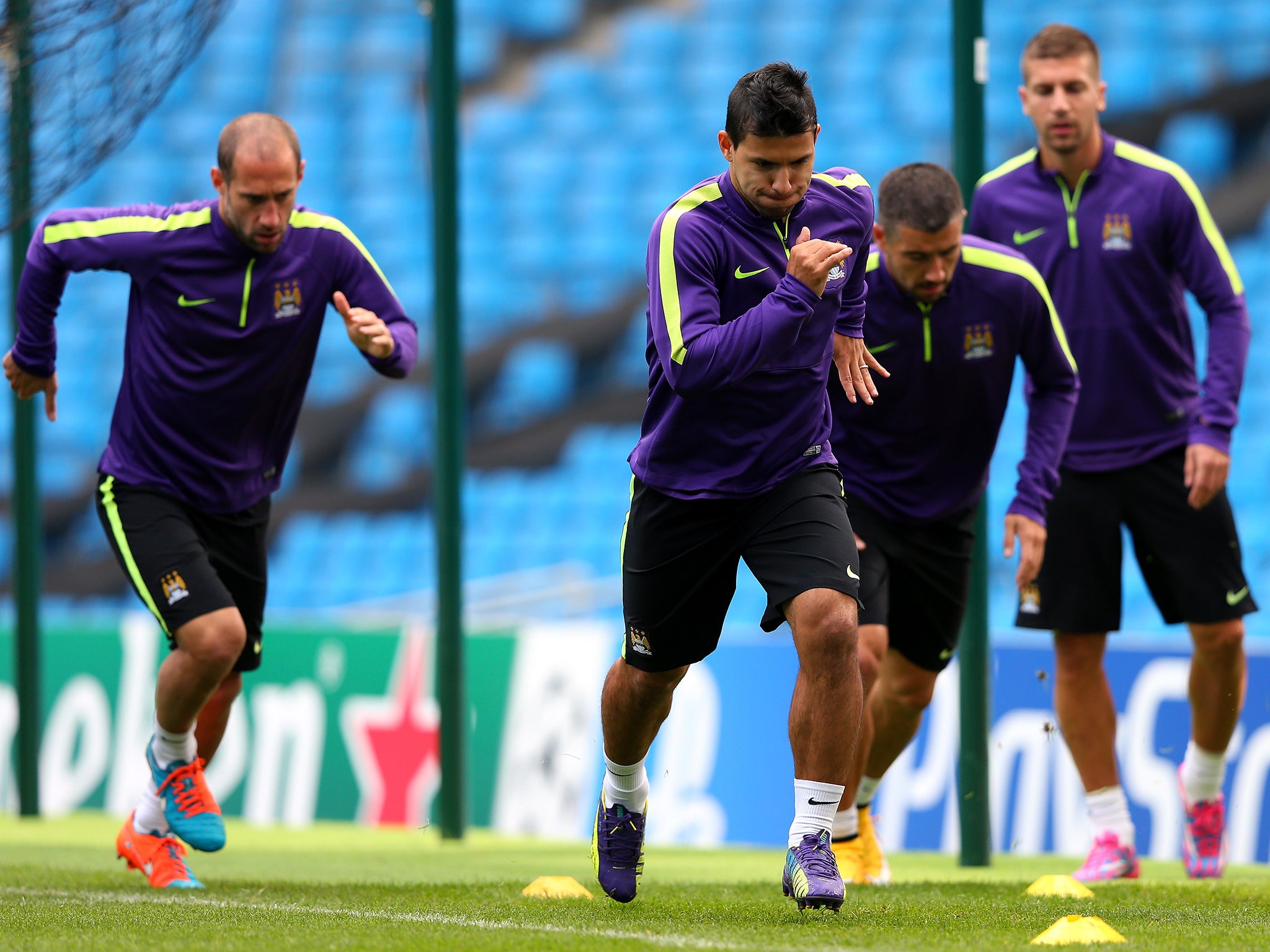 Manchester City players trained at the £200m Etihad Campus for the first time (not shown)