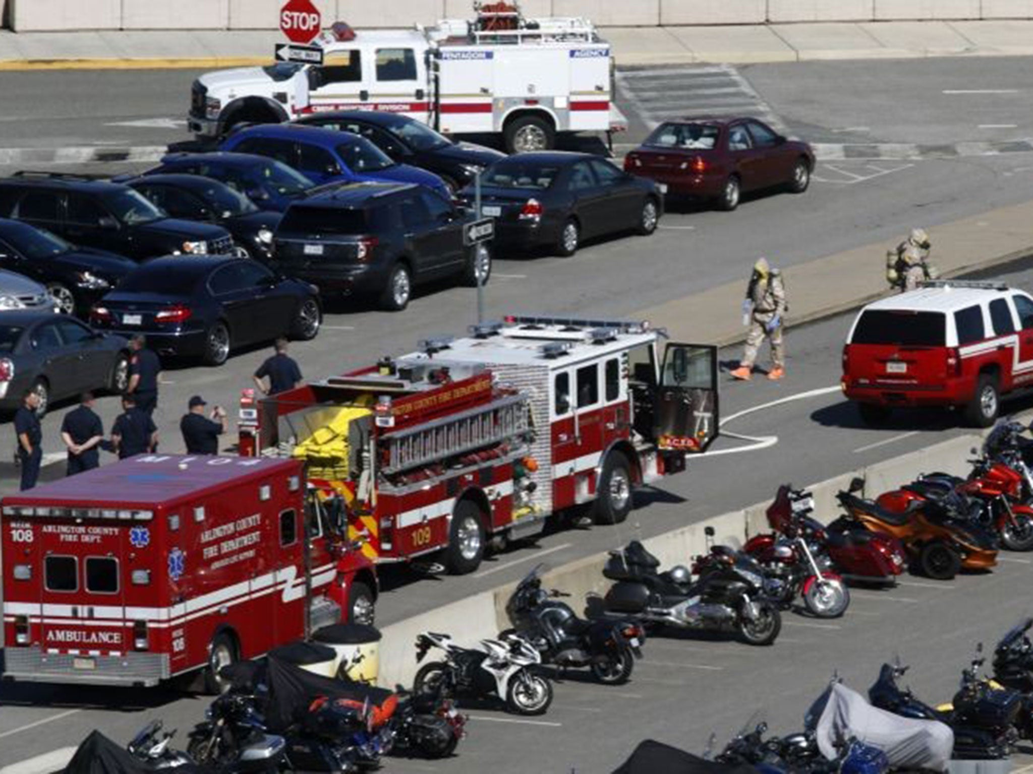 Emergency workers at the Pentagon during the Ebola scare on 17 October