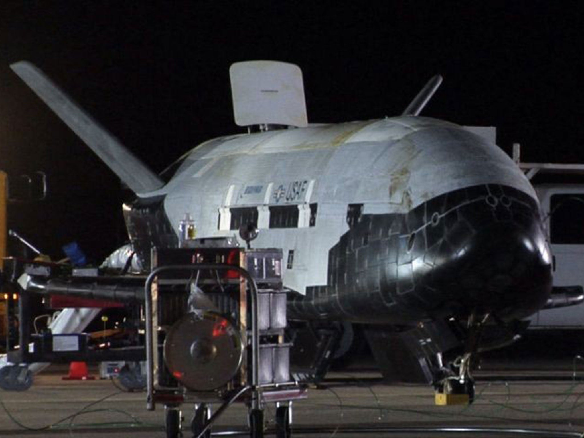 The X-37B, the Air Force's first unmanned re-entry spacecraft, after landing on December 3, 2010