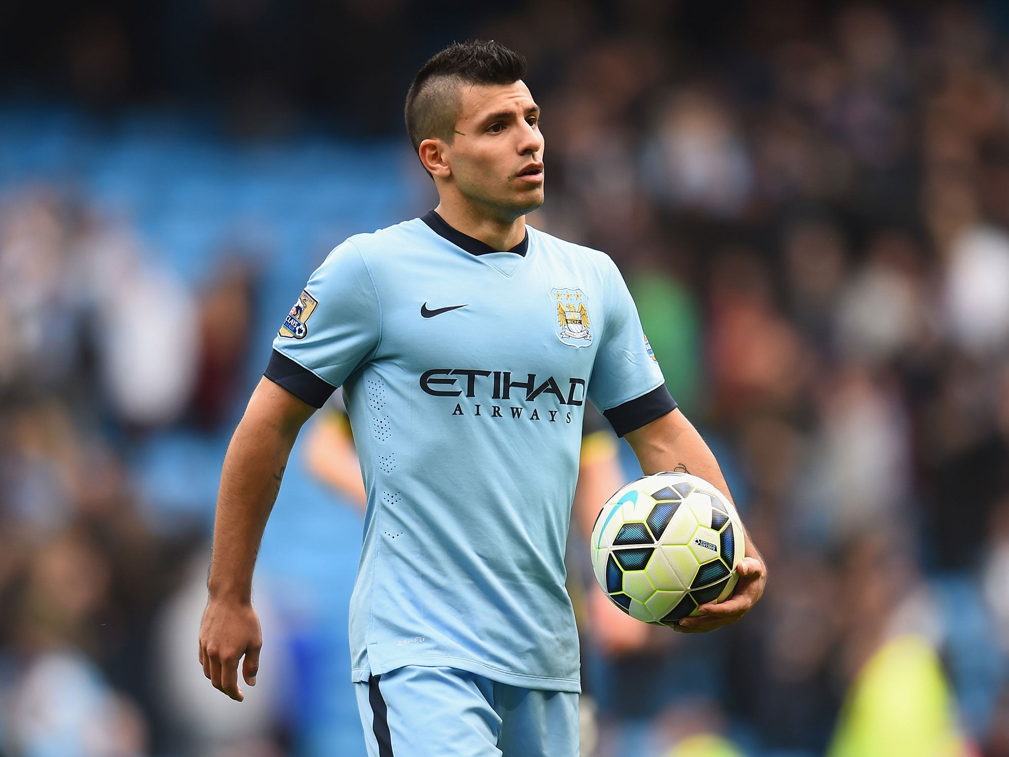 Sergio Aguero claims the match ball