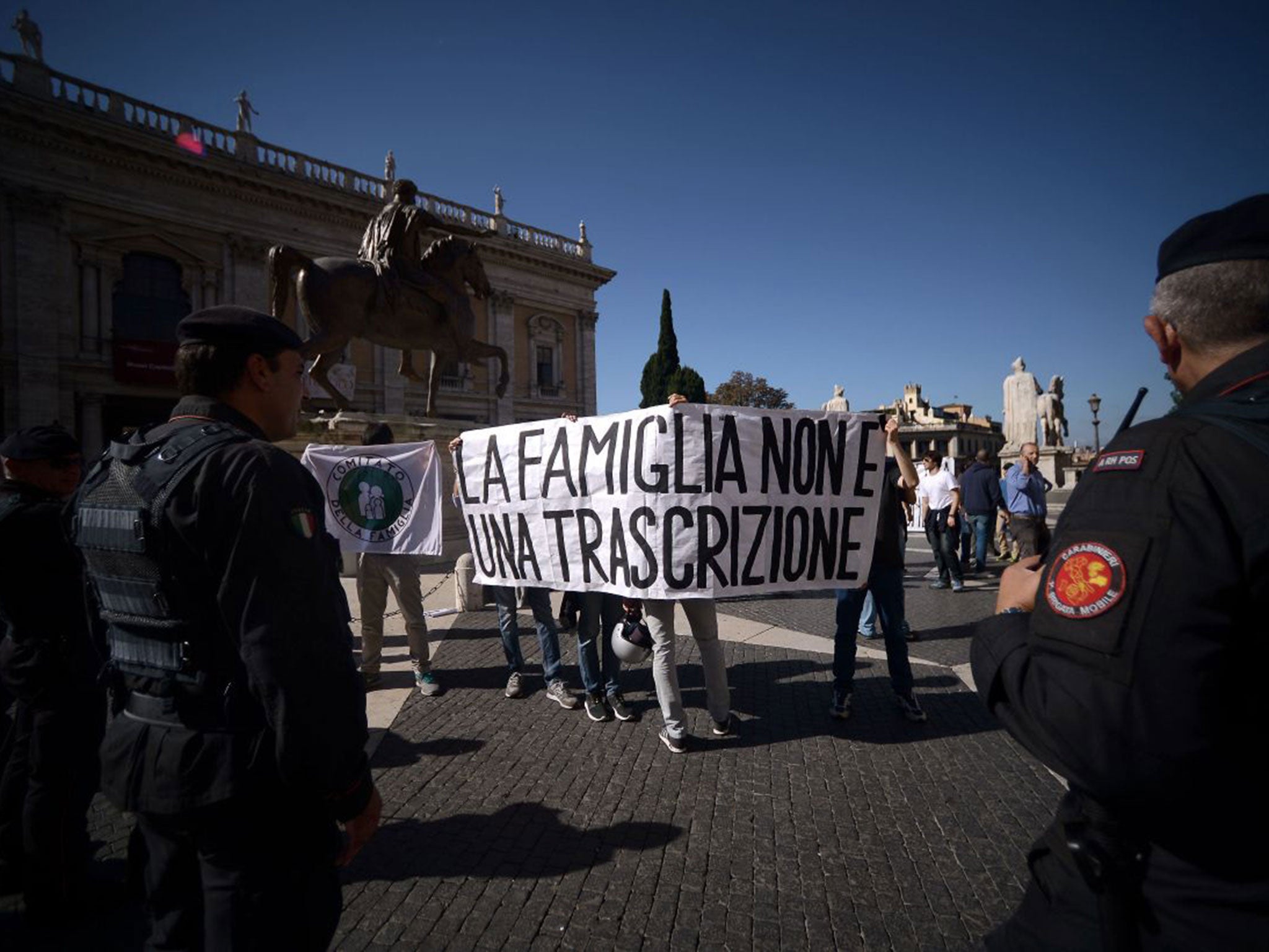 Protesters demonstrated outside Rome's city hall