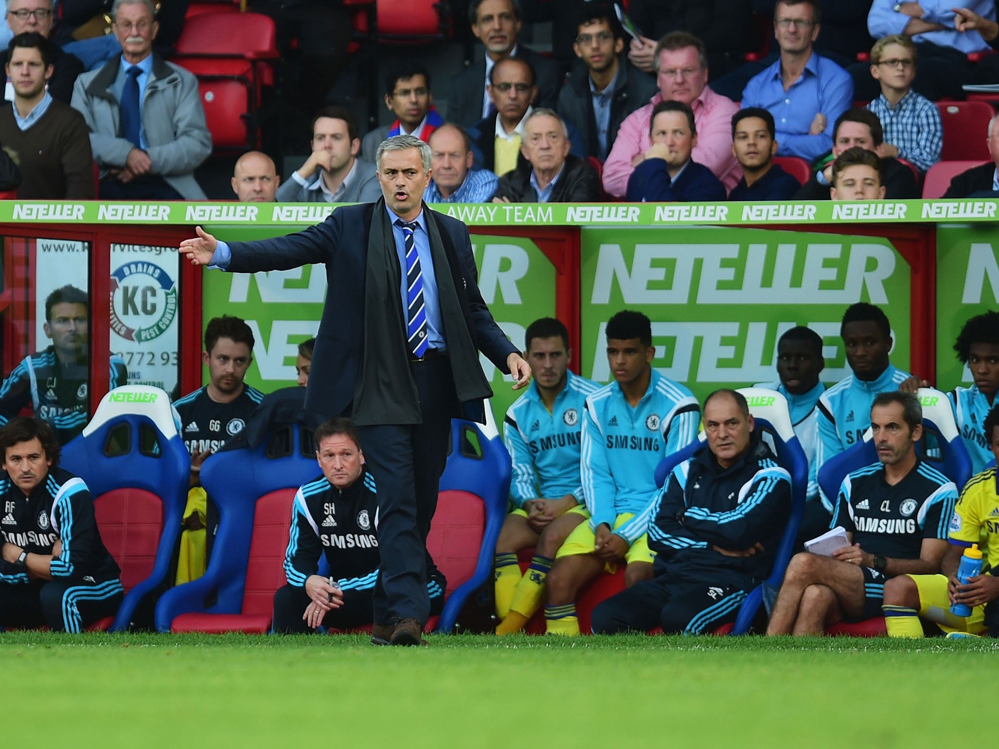 Jose Mourinho reacts on the Selhurst Park touchline on Saturday