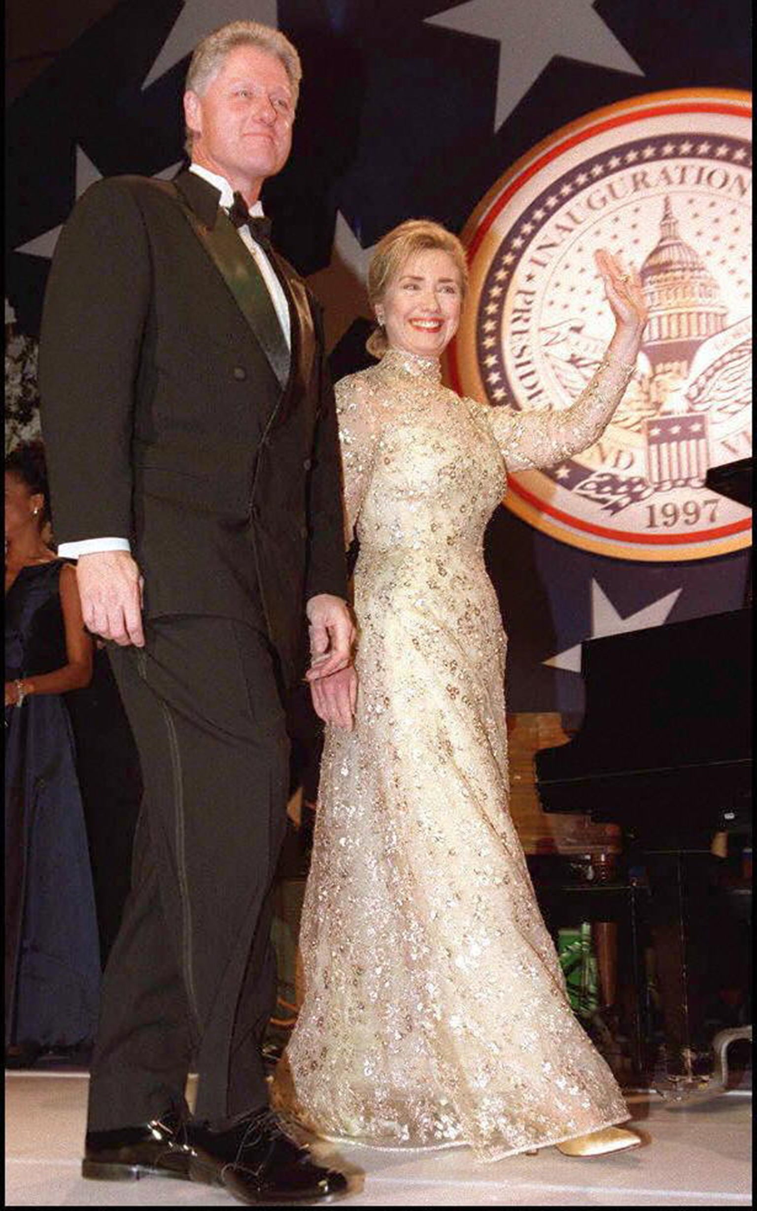 Hillary Clinton wearing Oscar de la Renta in 1997 for the inaugural ball