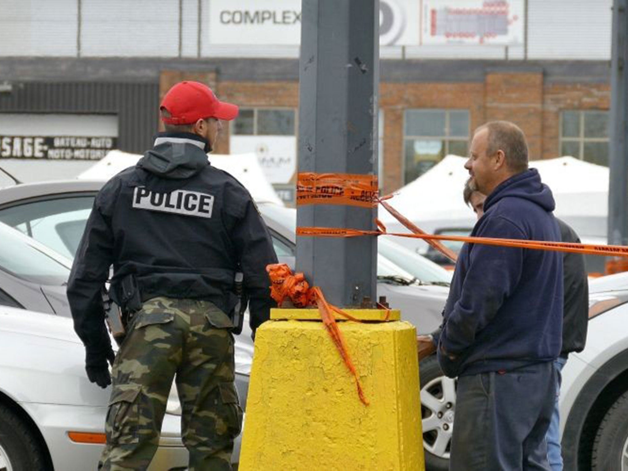 The scene where two soldiers were struck by a vehicle in St-Jean-sur-Richelieu, near Quebec.