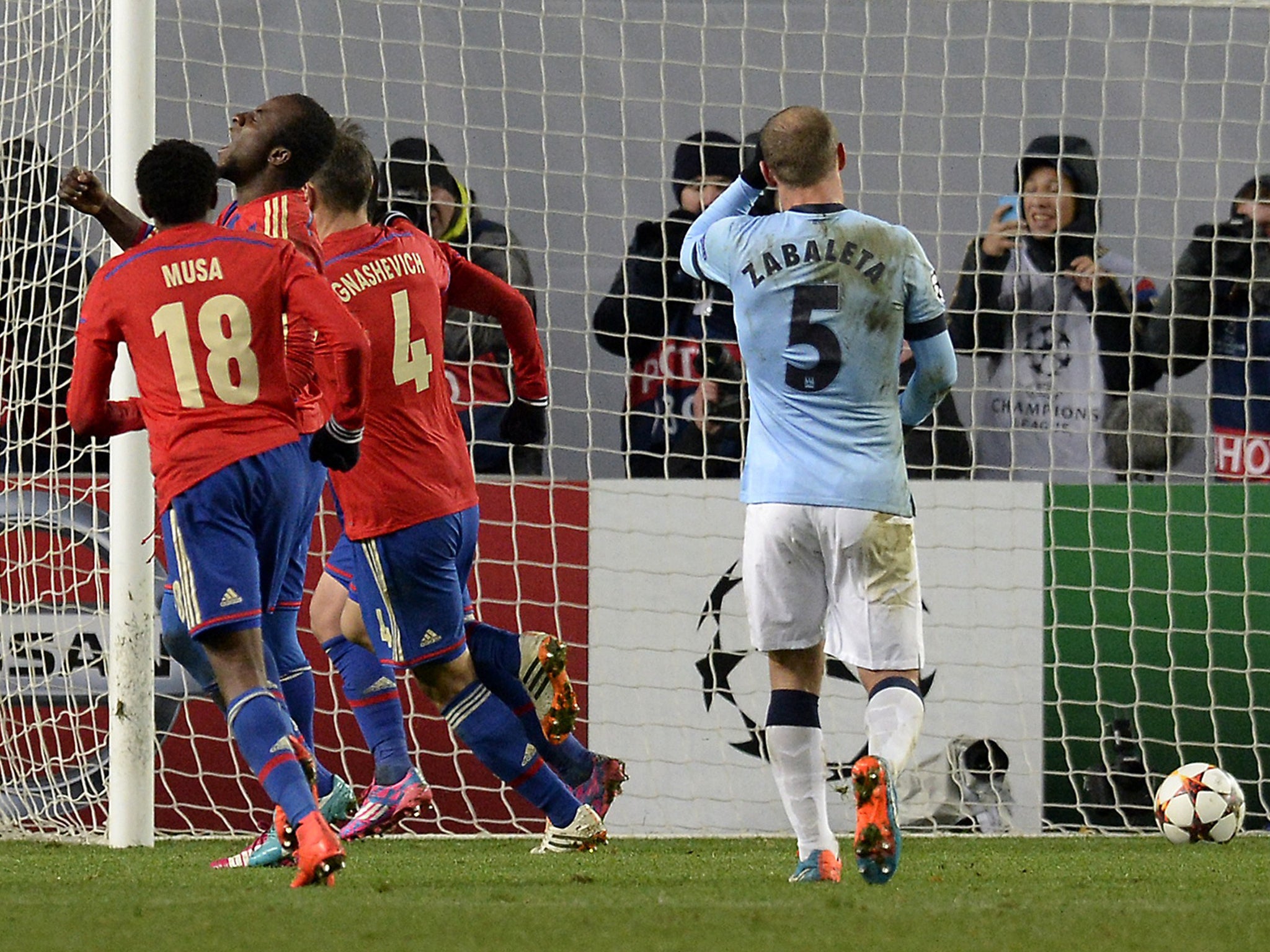 CSKA Moscow celebrate after equalising with a late penalty