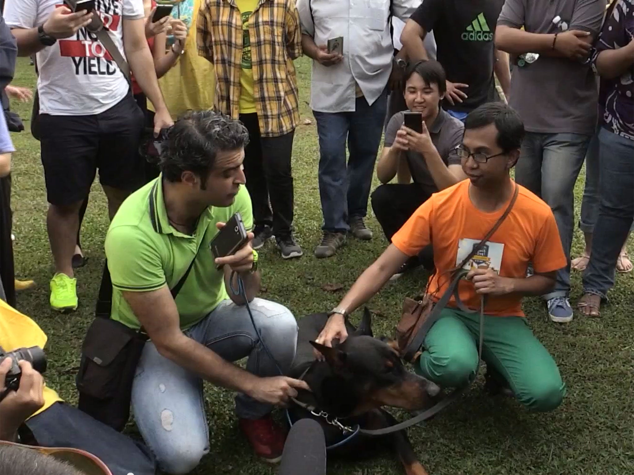 Organiser Syed Azmi (right) meets a dog