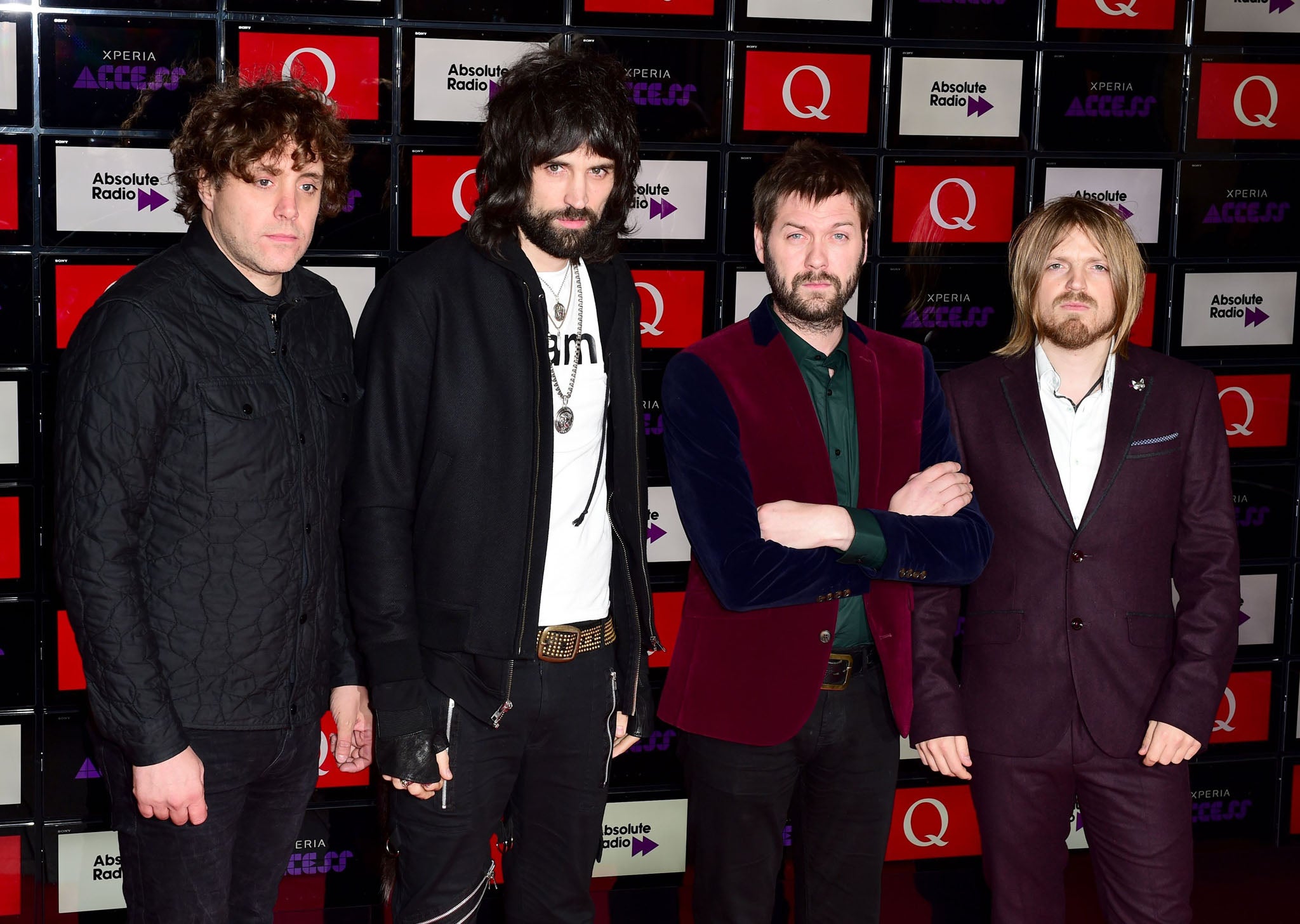 Ian Matthews, Sergio Pizzorno, Tom Meighan and Chris Edwards of Kasabian arriving at the Q Awards in 2014