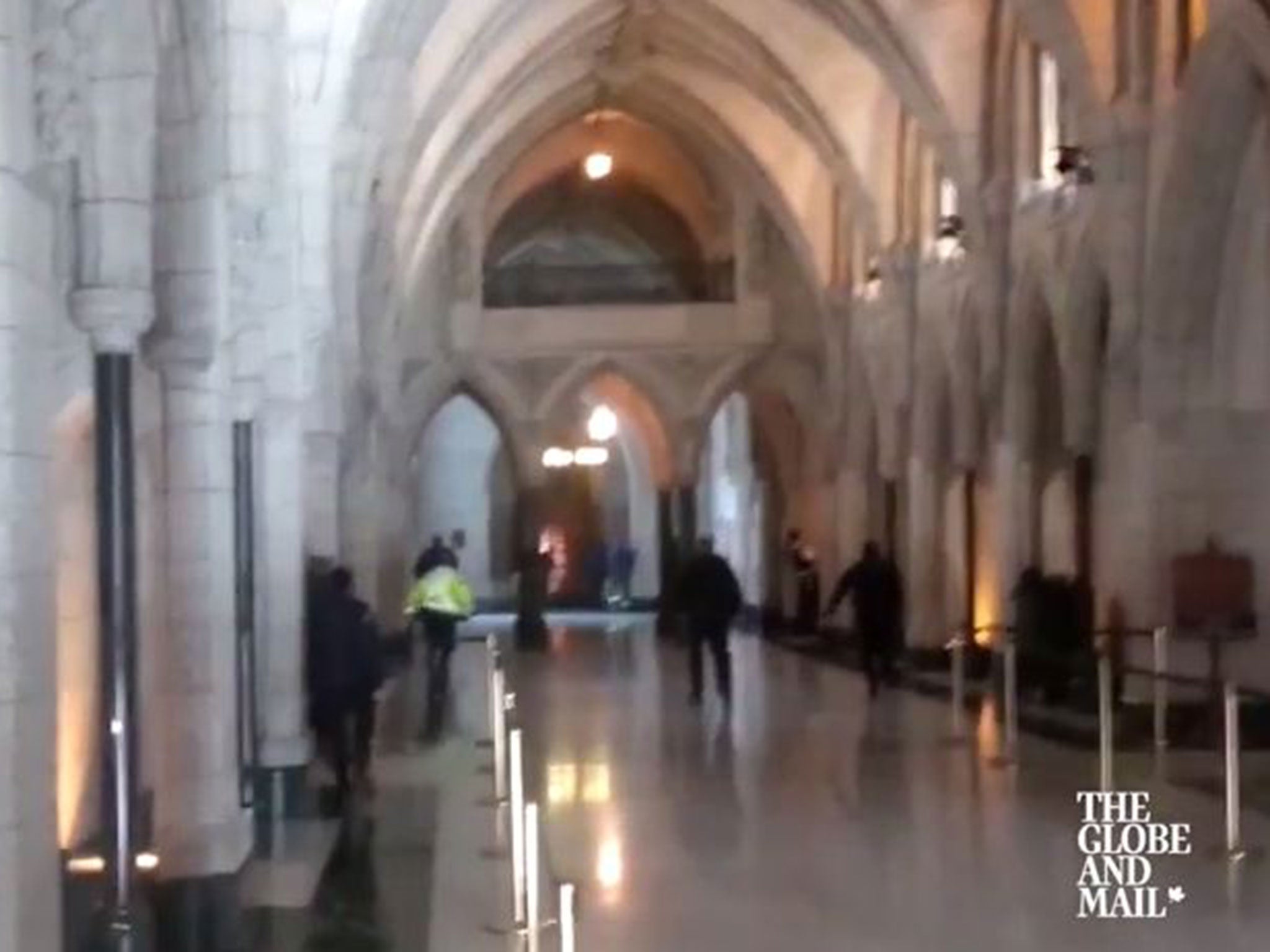 Video footage of the moment shots were fired inside the Parliament building in Ottawa, Canada