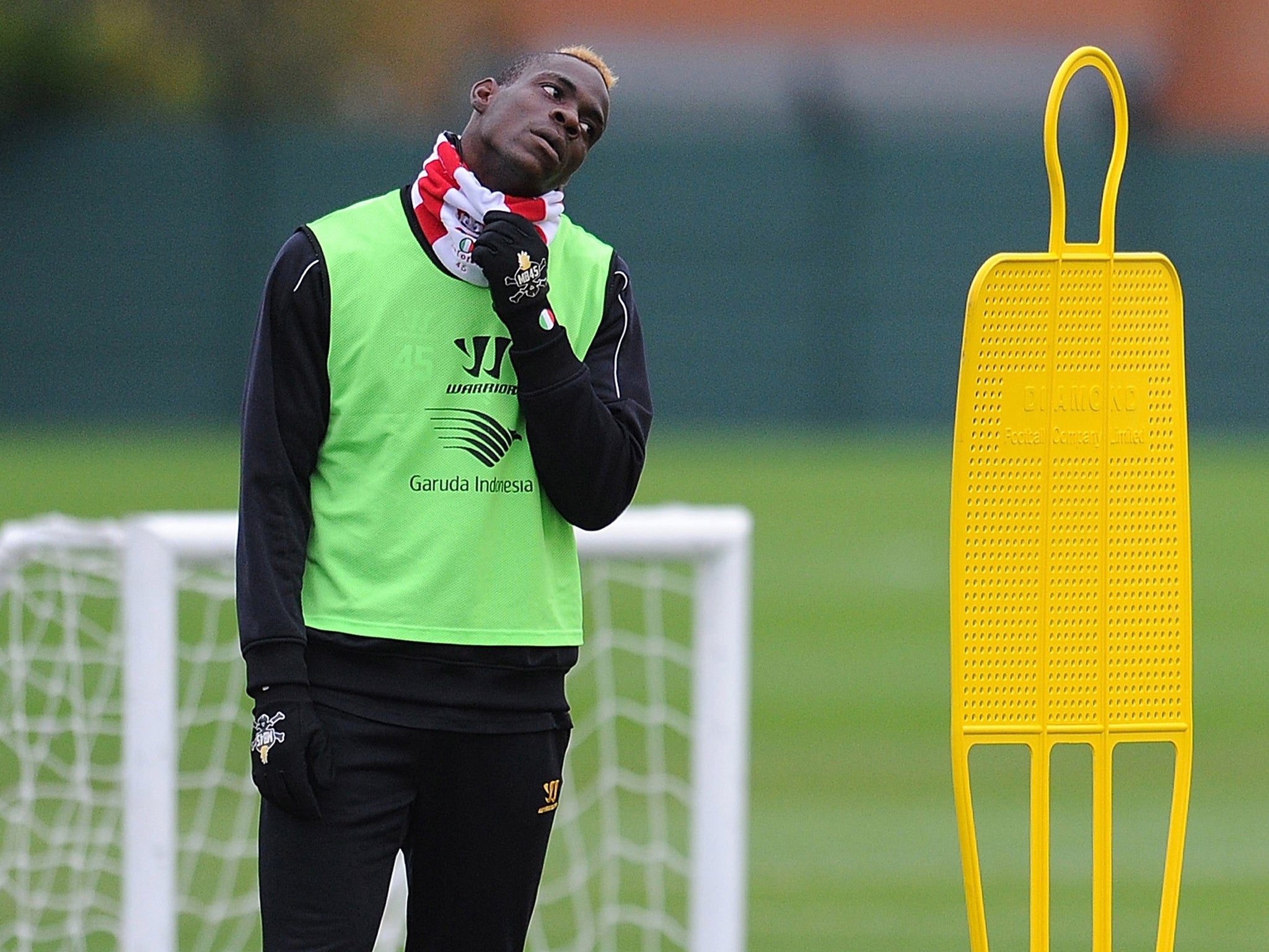 Mario Balotelli training at Melwood yesterday