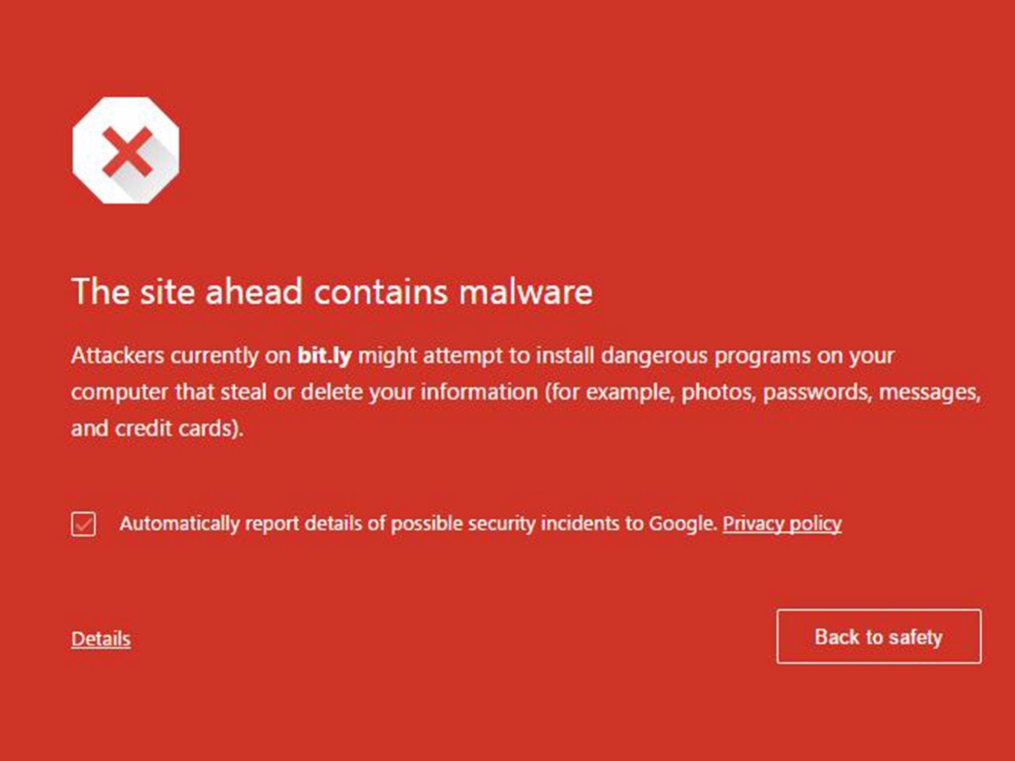 The message appearing on bit.ly on Saturday morning