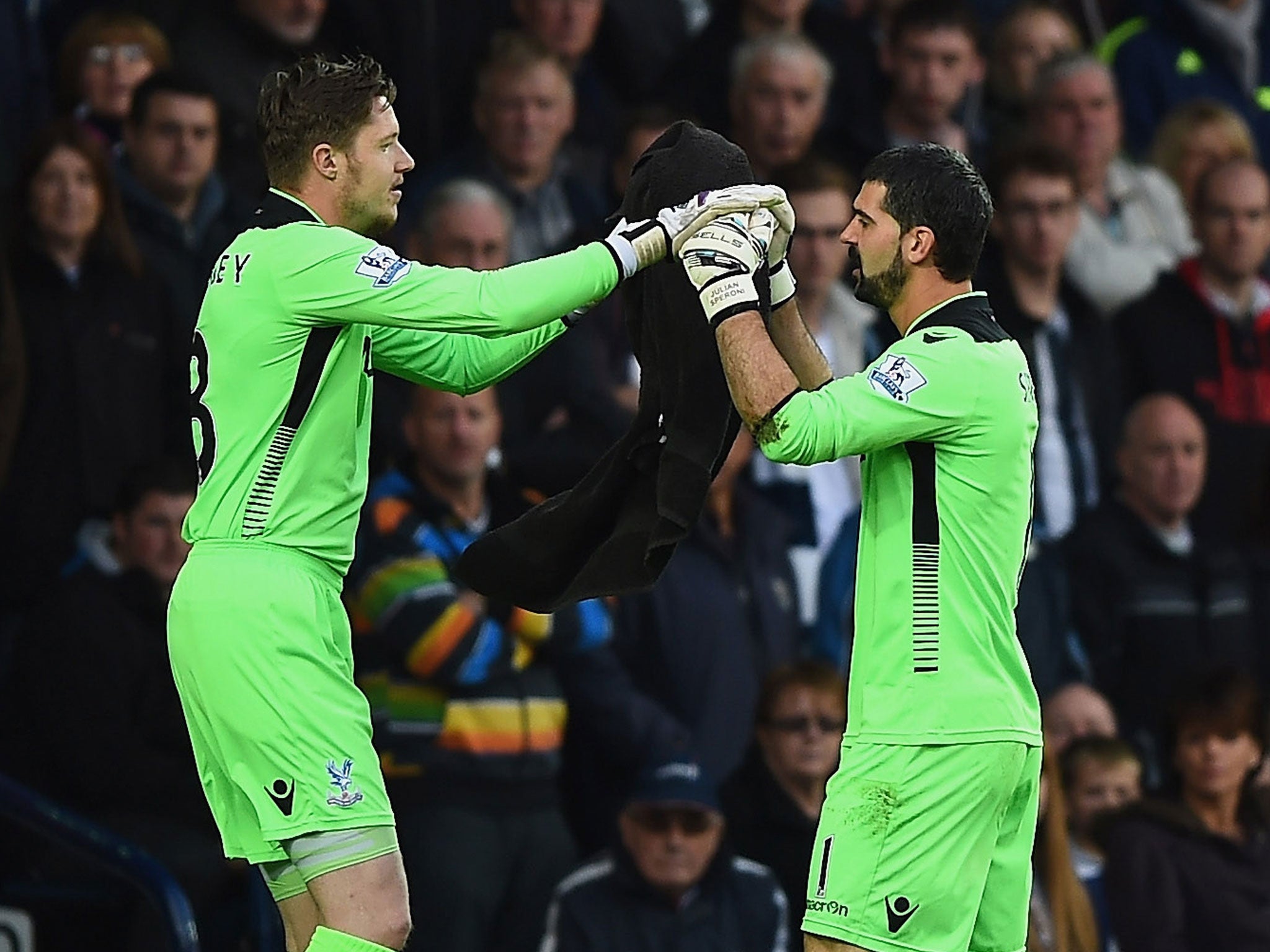 Julian Speroni (right) was substituted after an elbow from Craig Dawson