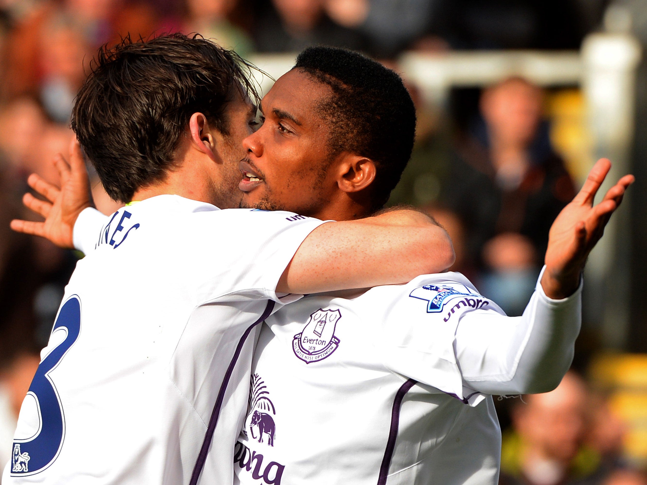 Samuel Eto'o celebrates his first goal