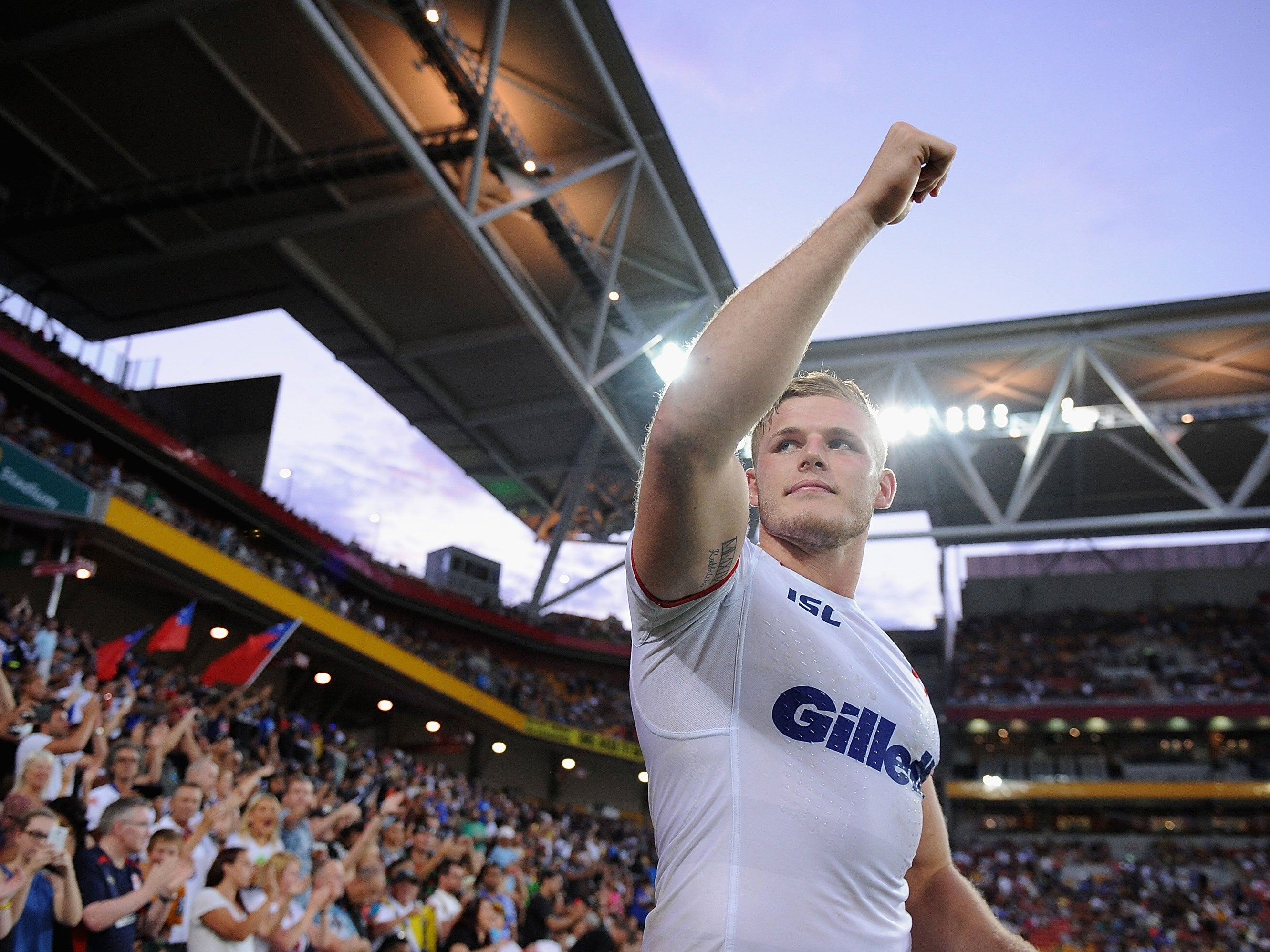 Tom Burgess of England celebrates victory