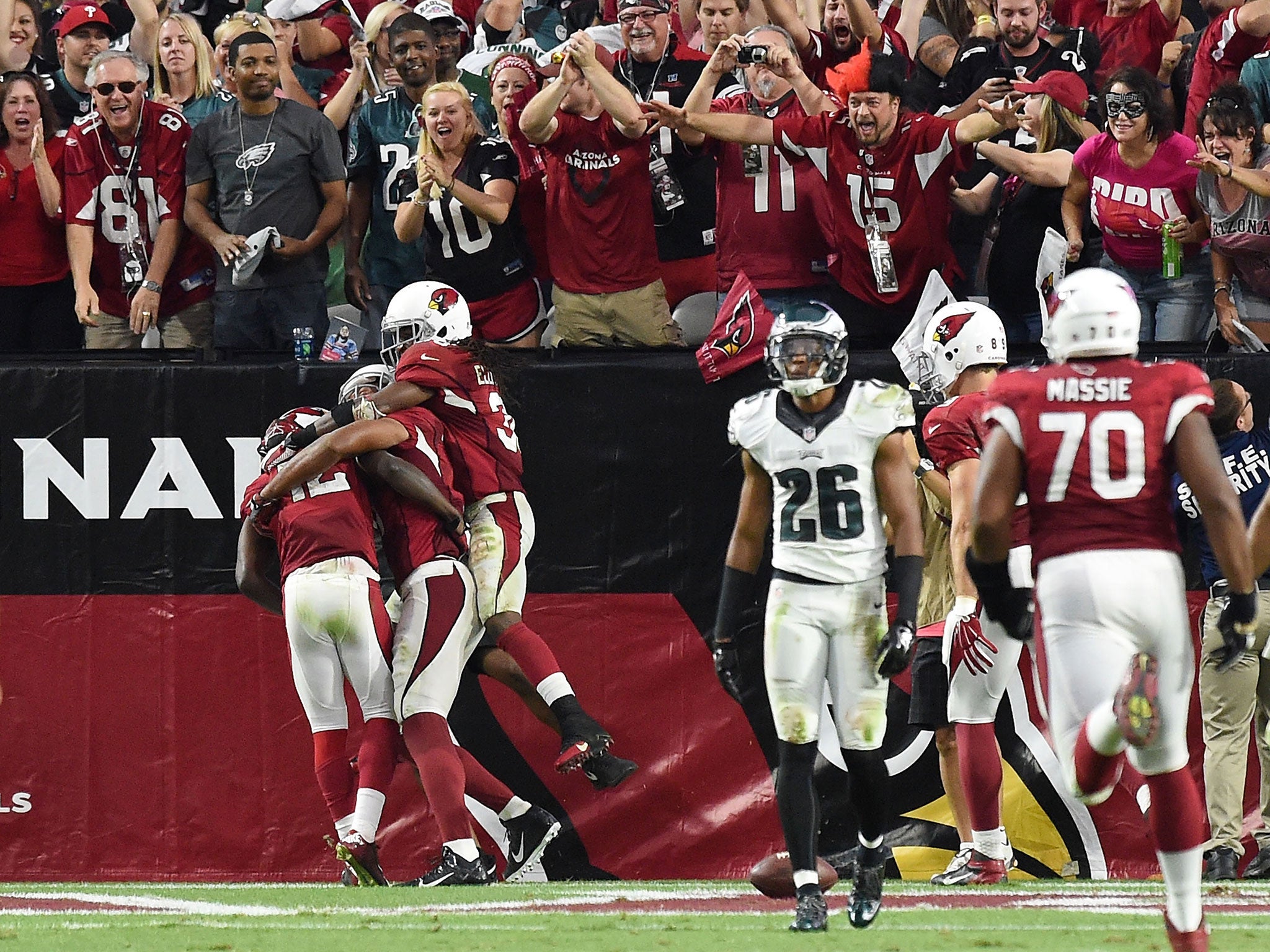 Arizona Cardinals celebrate John Brown's match-winning 75-yard touchdown