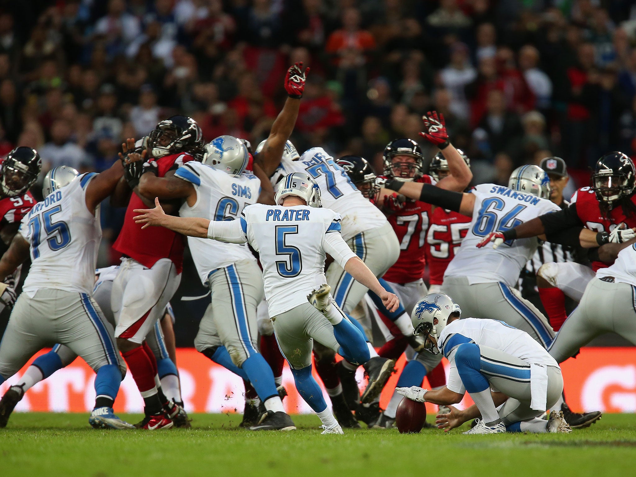 Matt Prater kicks the match-winning field goal as time expired at Wembley