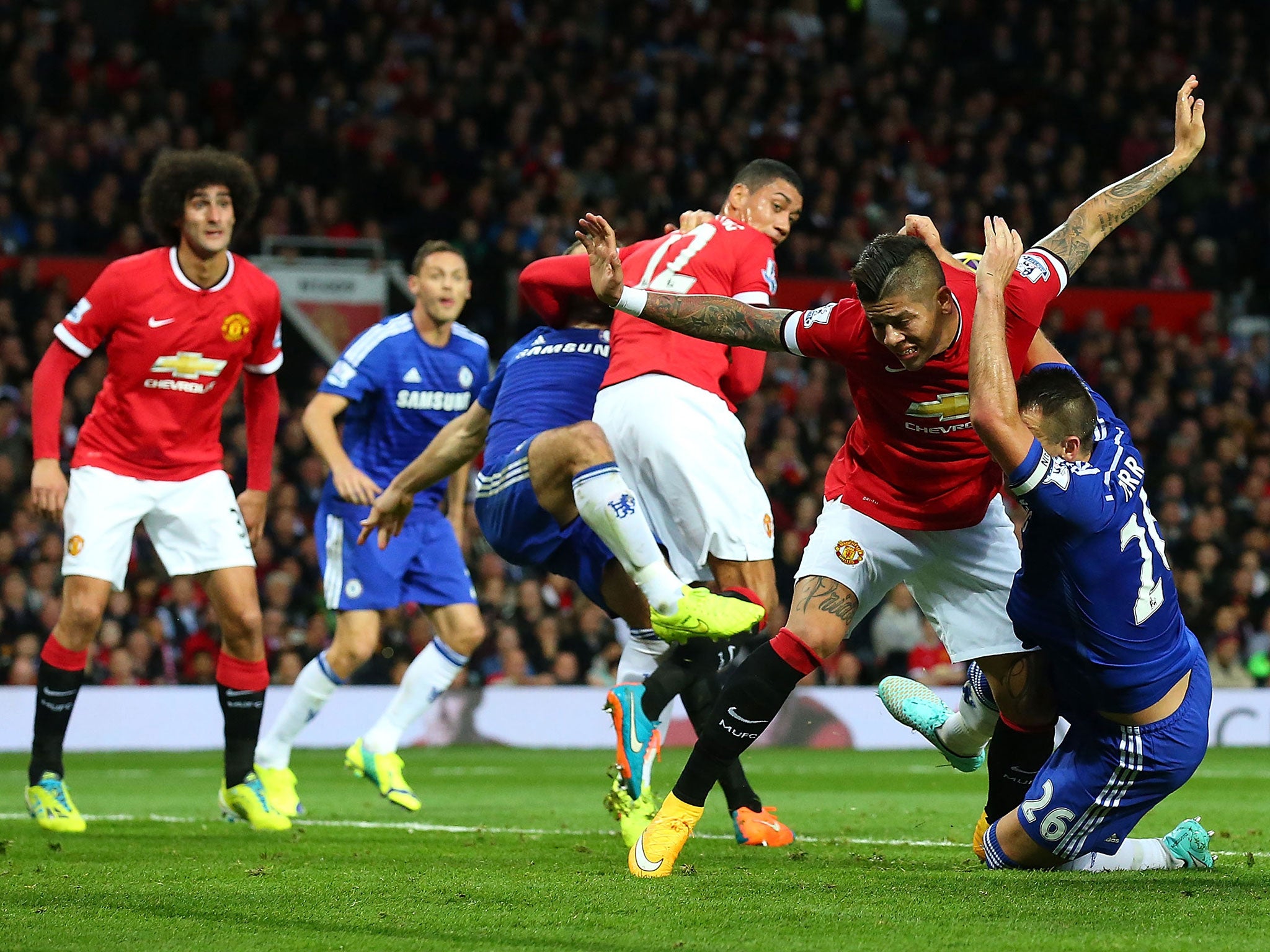 Chelsea wanted a penalty at Old Trafford for shirt-pulling