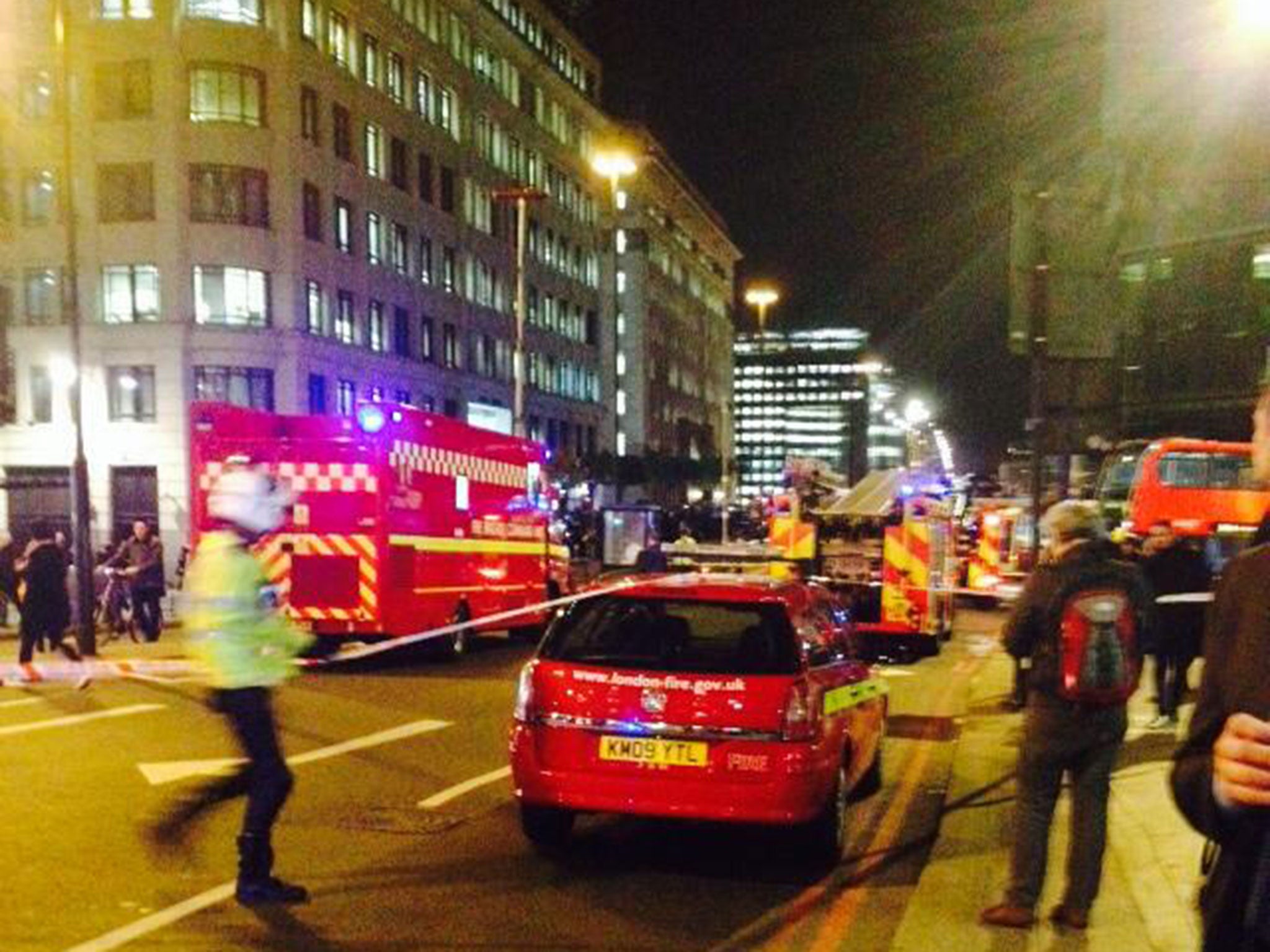 Fire fighters at the scene of a blaze near London Bridge