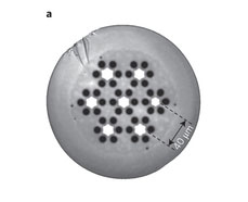 A cross section of the new multi-core cable showing the pathways arranged in a hexagon pattern.