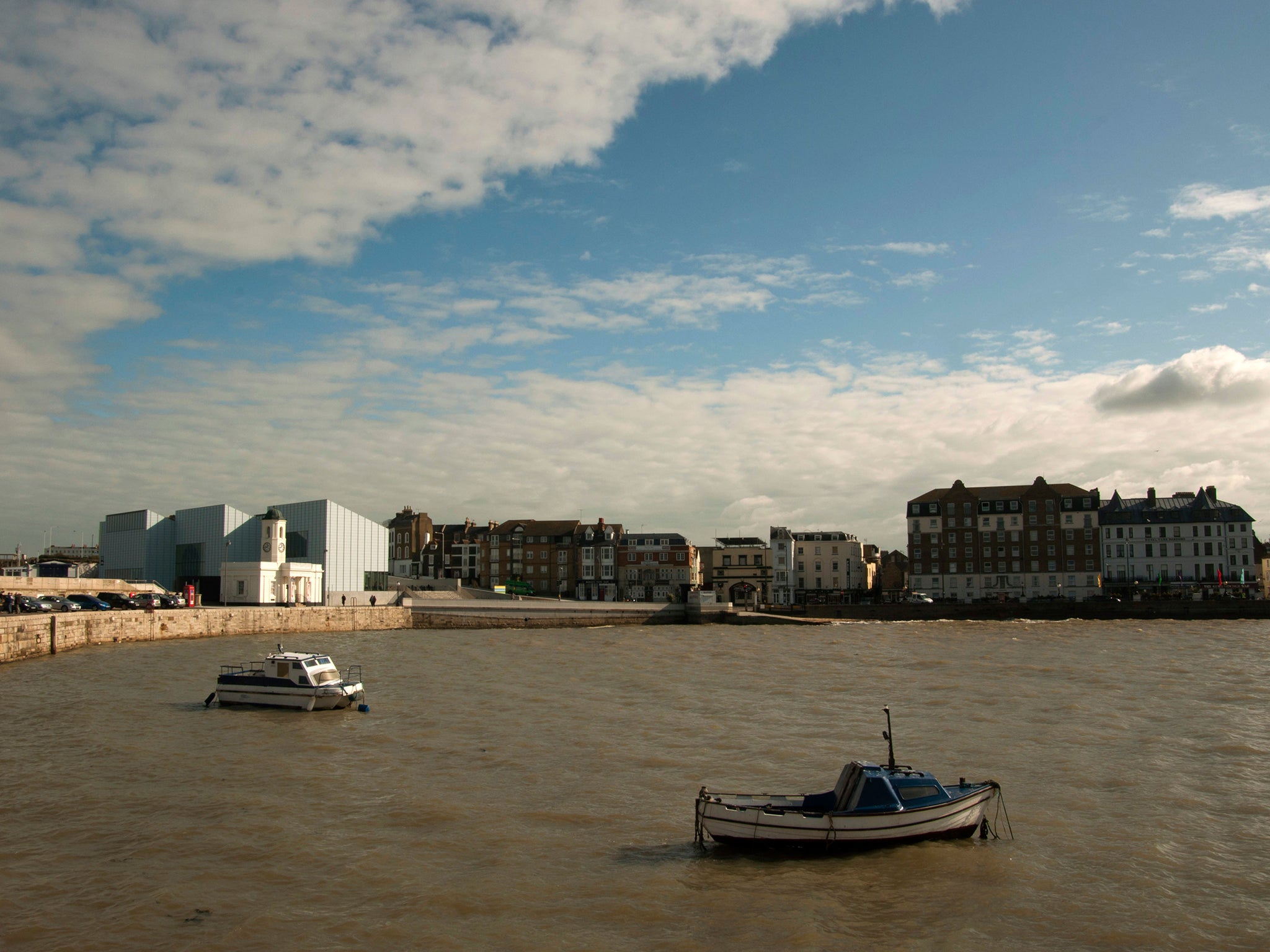 Margate turner contemporary gallery and harbour beach and seafront, in Thanet, Kent