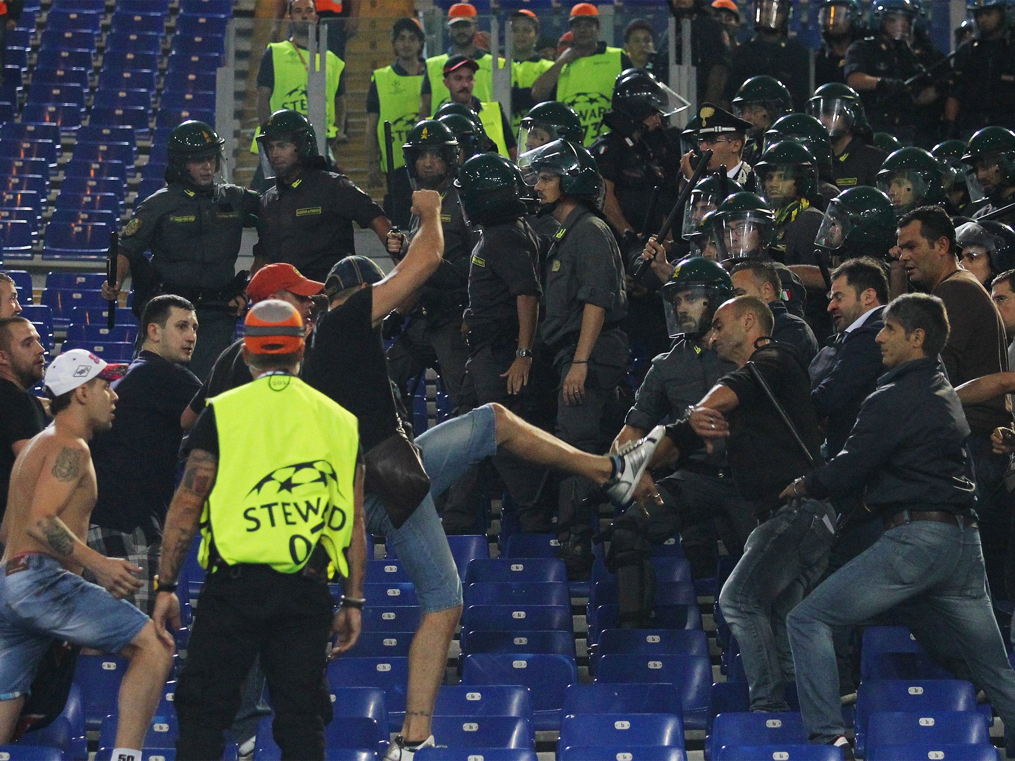 CSKA supporters clash with Italian police during a Champions League match against Roma in September (Getty)