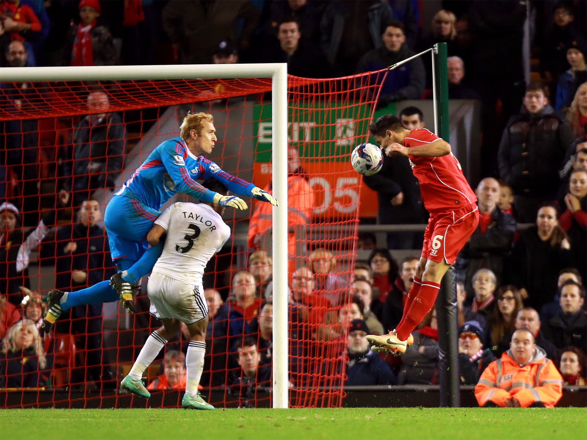 Dejan Lovren heads in Liverpool's second