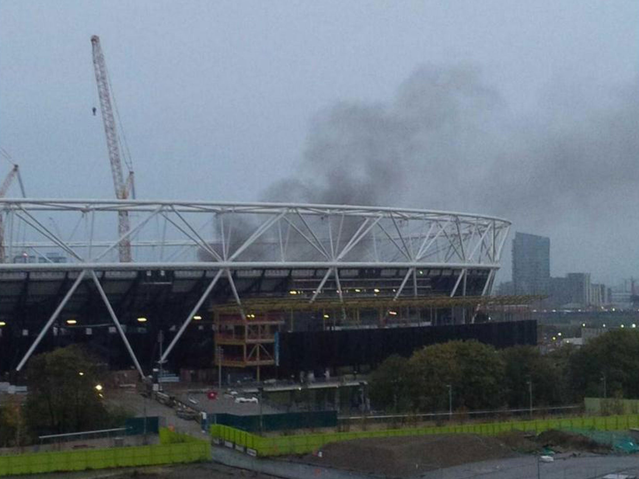 Smoke could be seen rising from the Olympic Stadium. Photo: RelicReturns/Twitter