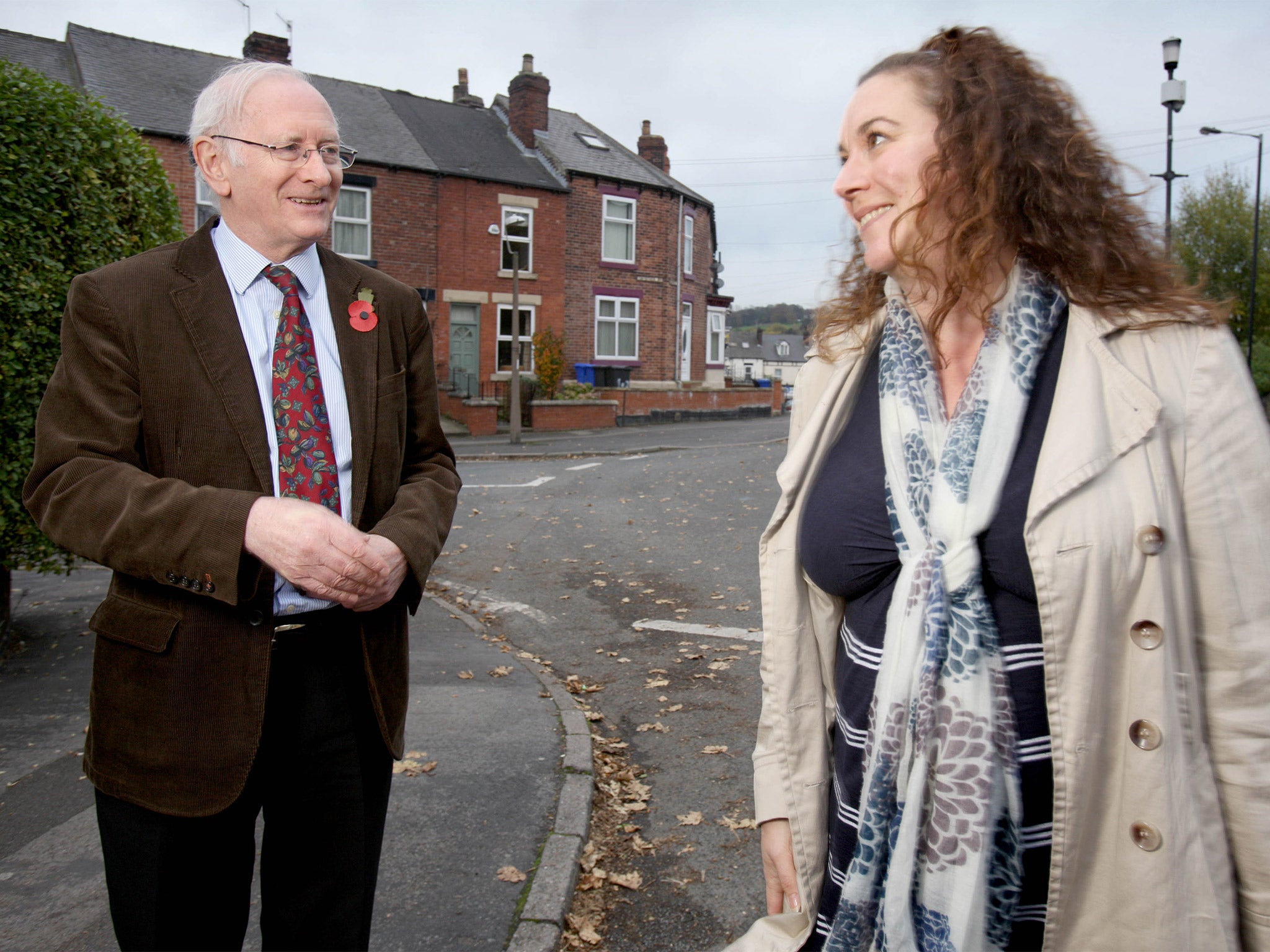 Labour candidate Alan Billings speaks to a local in Sheffield