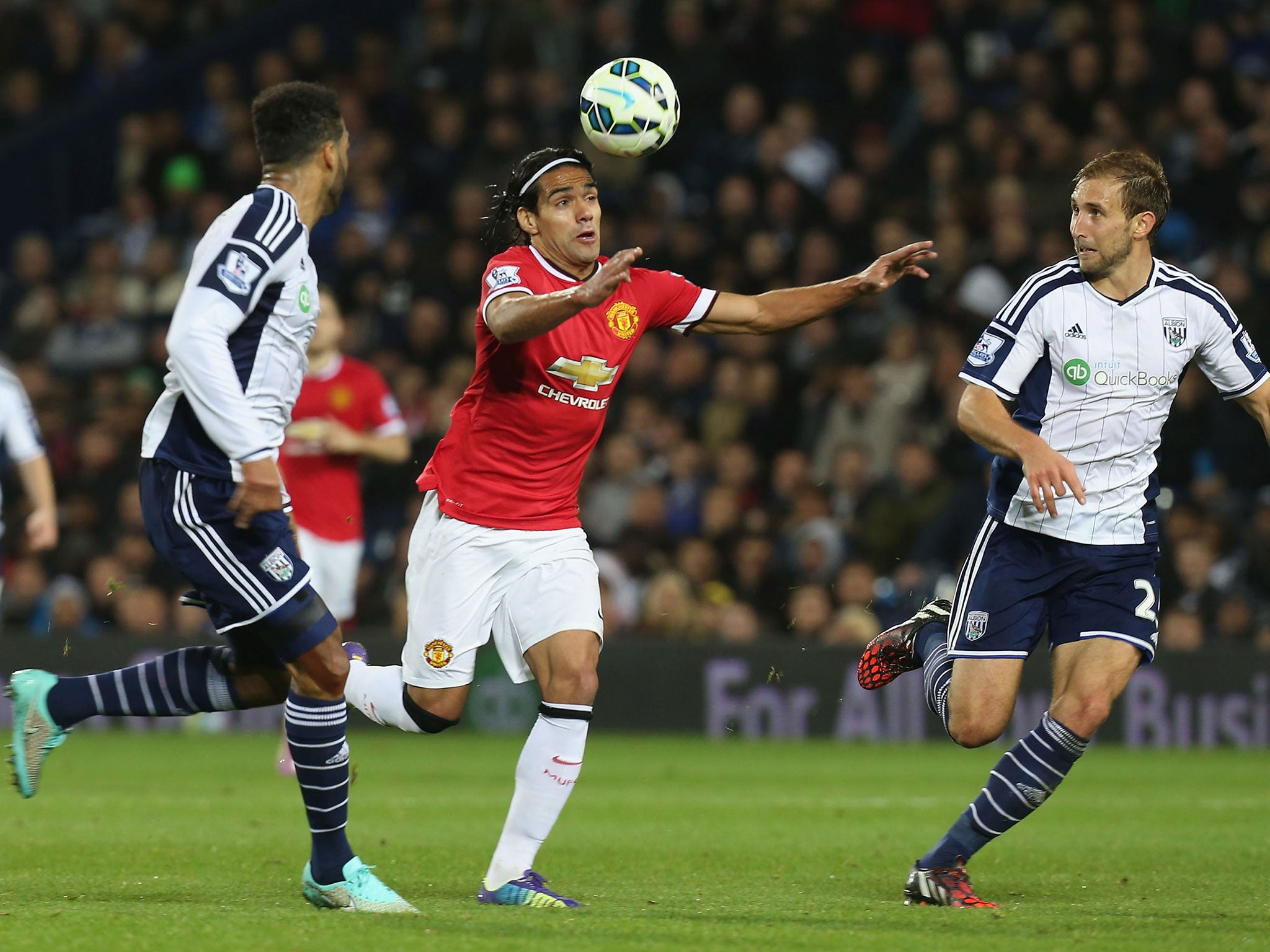 Falcao heads the ball during the 2-2 draw with West Brom