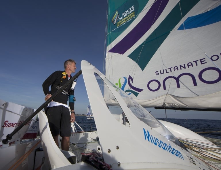 Sidney Gavignet will be happy to complete the course of the Route du Rhum on his 70-foot trimaran Musandam-Oman Sail